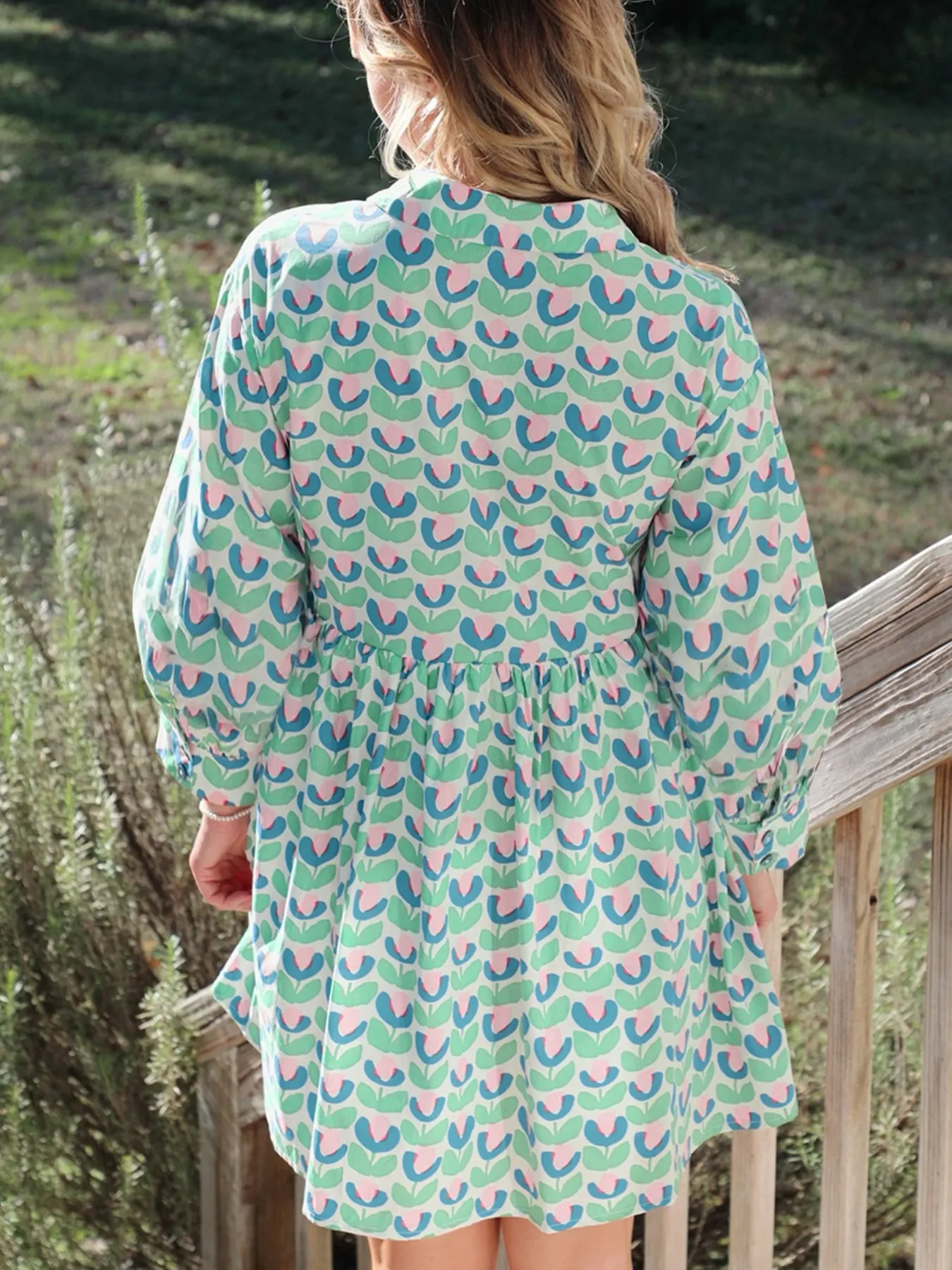 Printed Long Sleeve Shirt Dress - Image 3