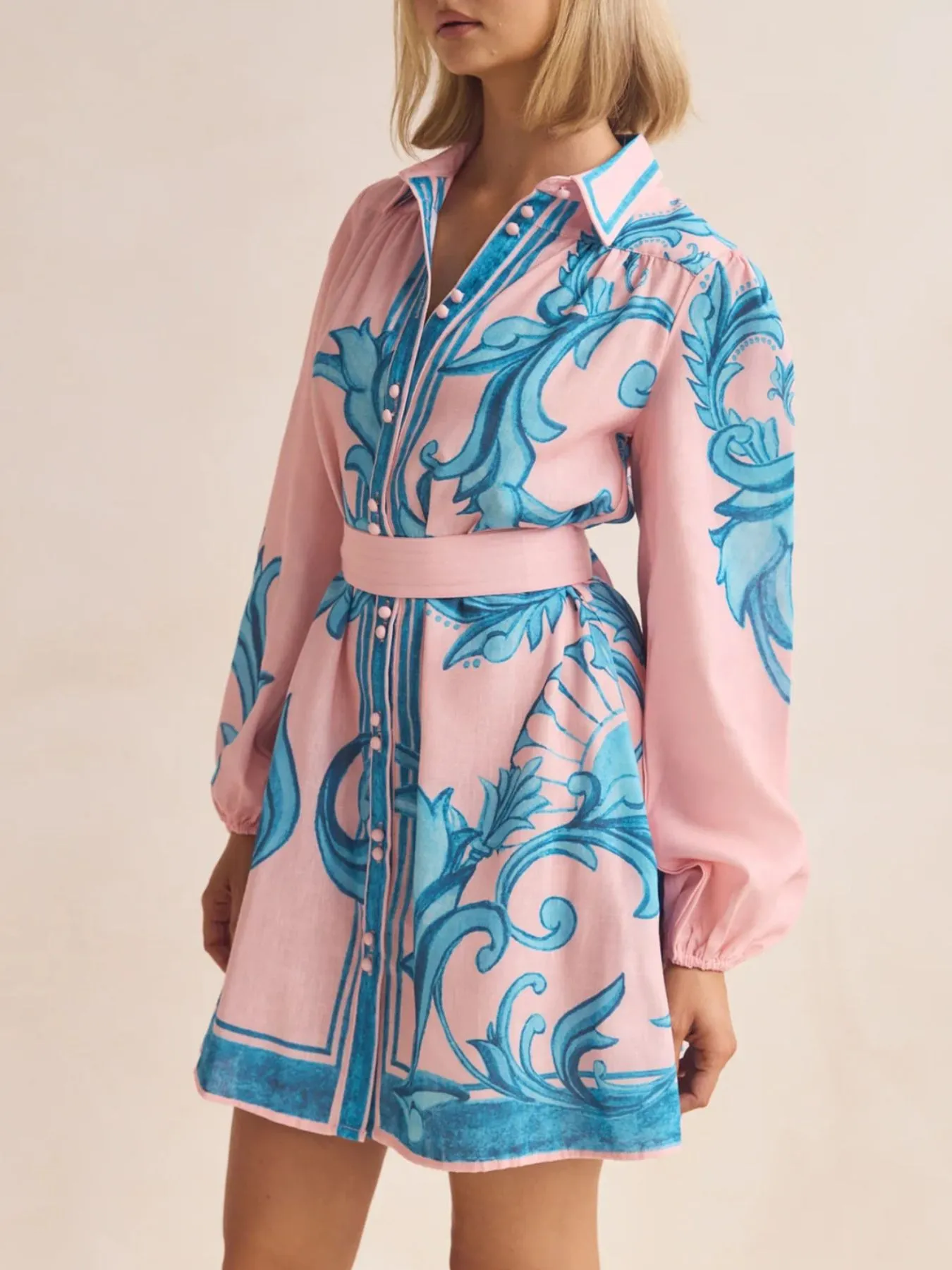 Printed Long Sleeve Shirt Dress - Image 10