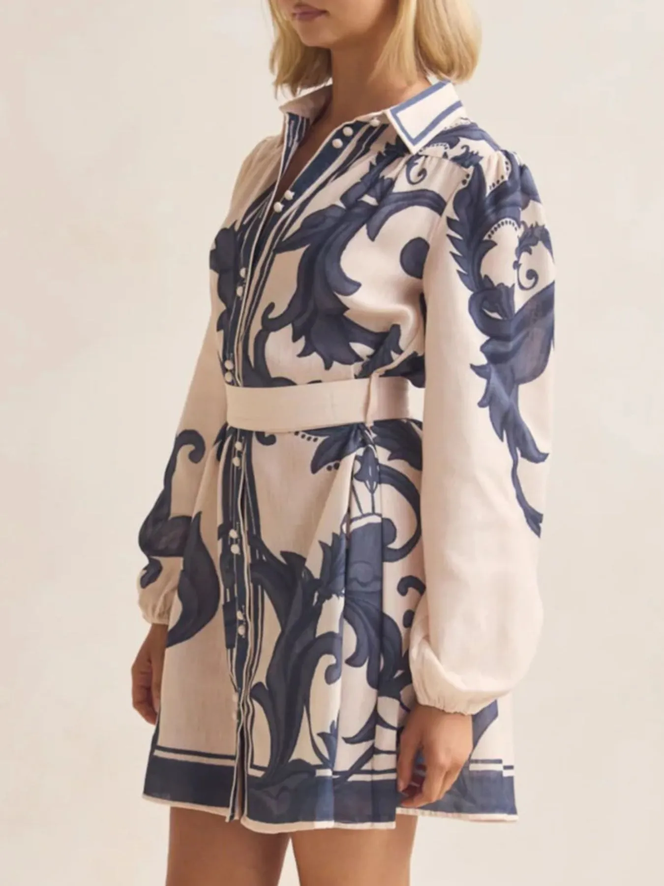 Printed Long Sleeve Shirt Dress - Image 7