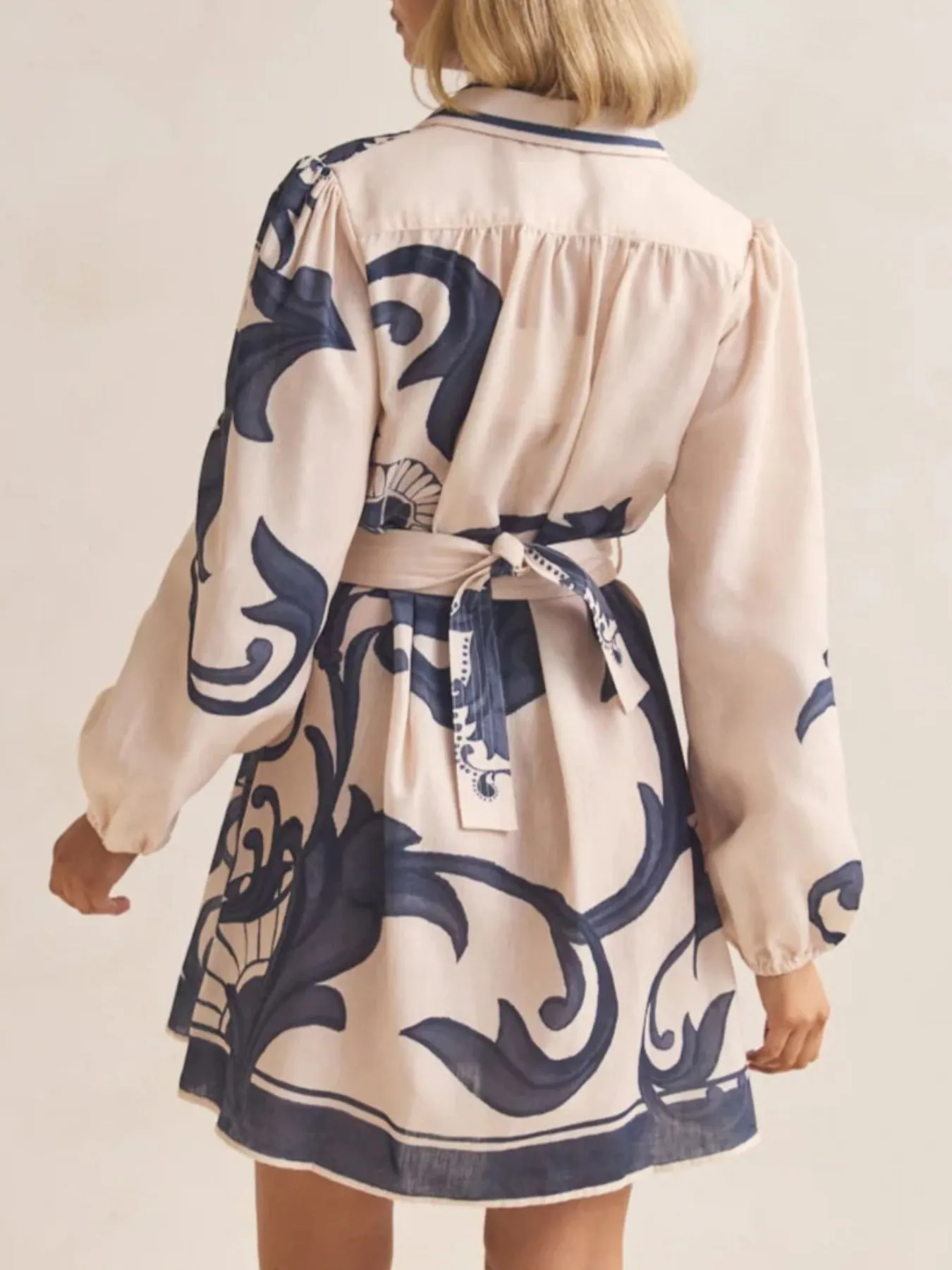 Printed Long Sleeve Shirt Dress - Image 8