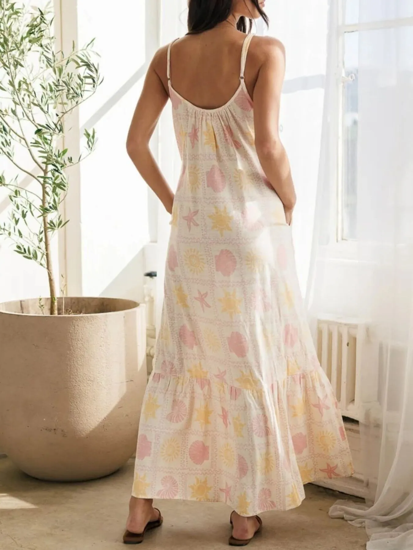 Printed Maxi Lounge Dress with Ruffled Hem - Image 3
