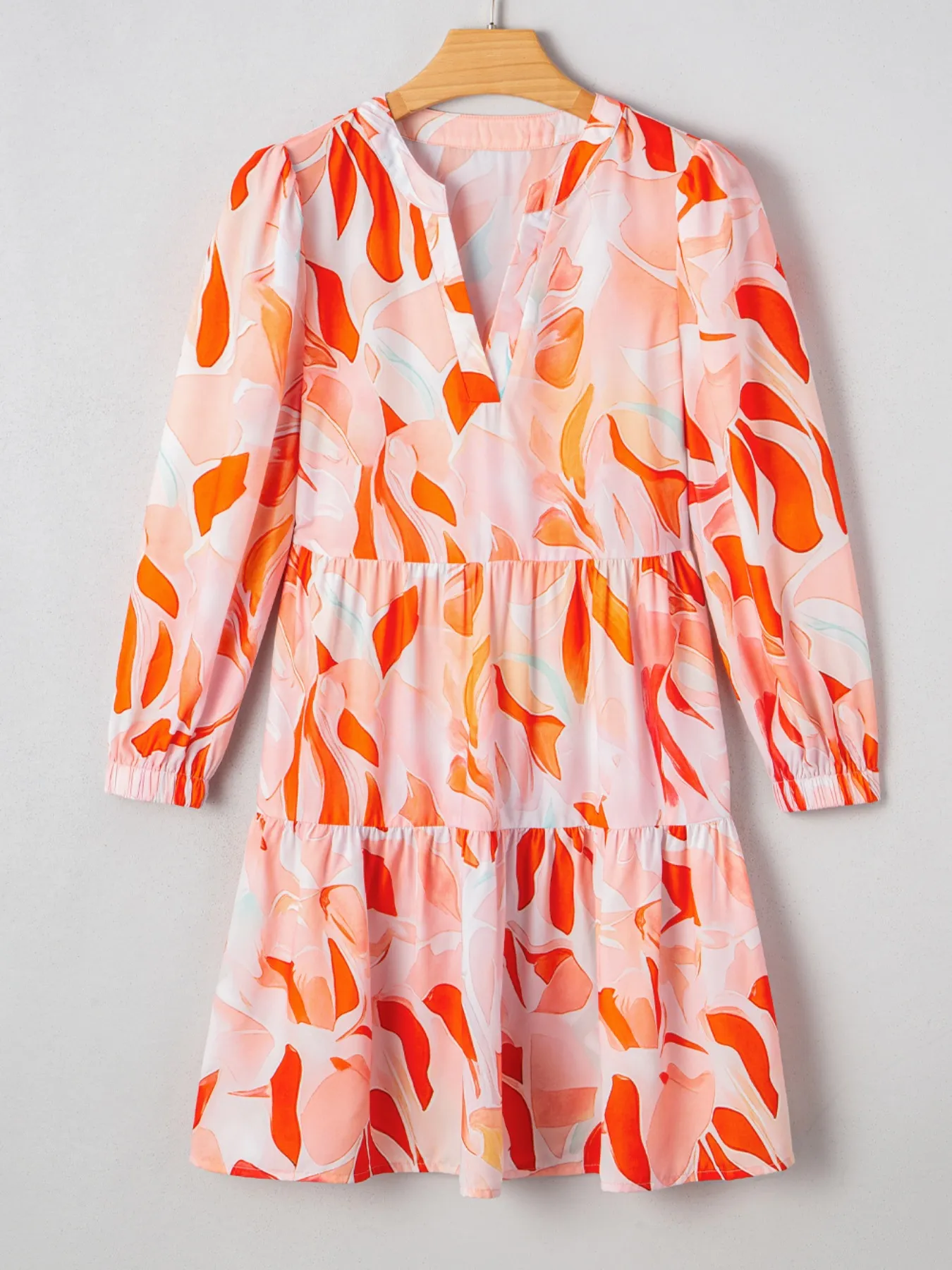 Printed Notched Long Sleeve Dress - Image 4