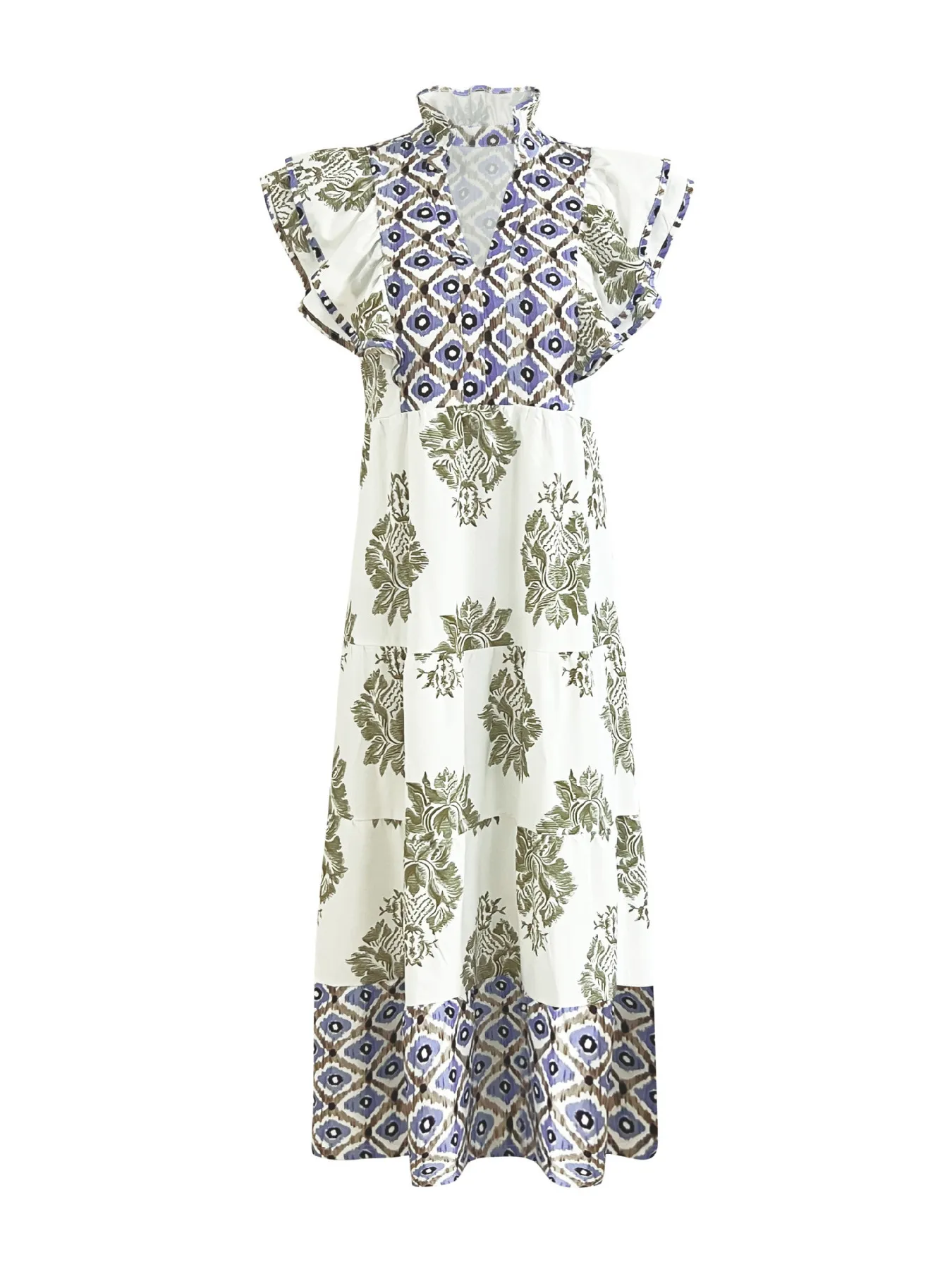Printed Notched Ruffled Cap Sleeve Dress - Image 9