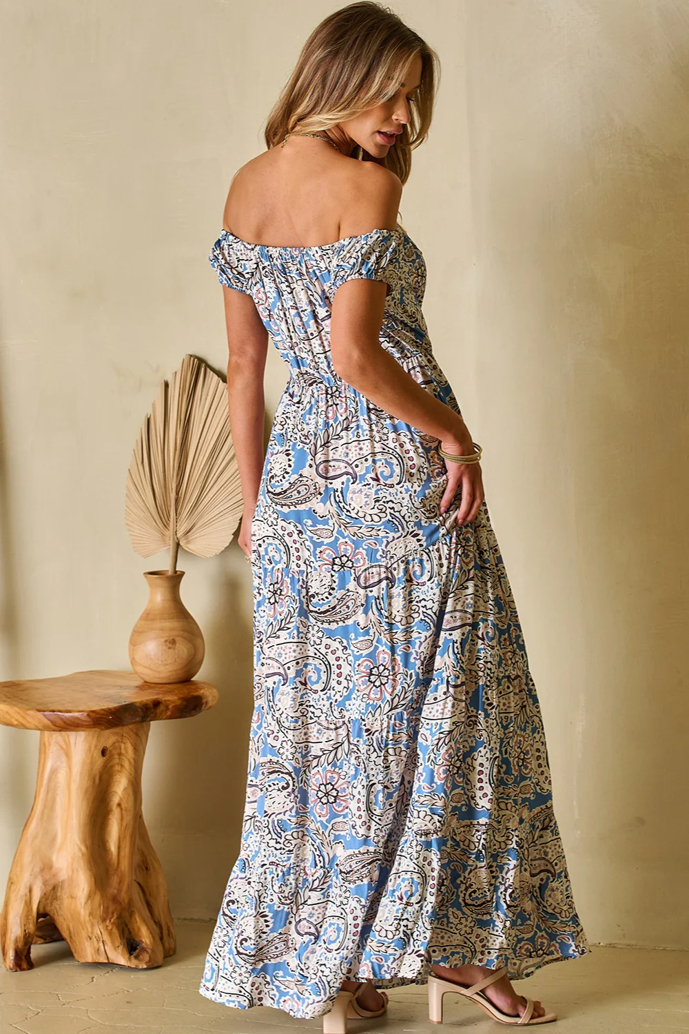 Printed Off-Shouder Short Sleeve Dress - Image 2