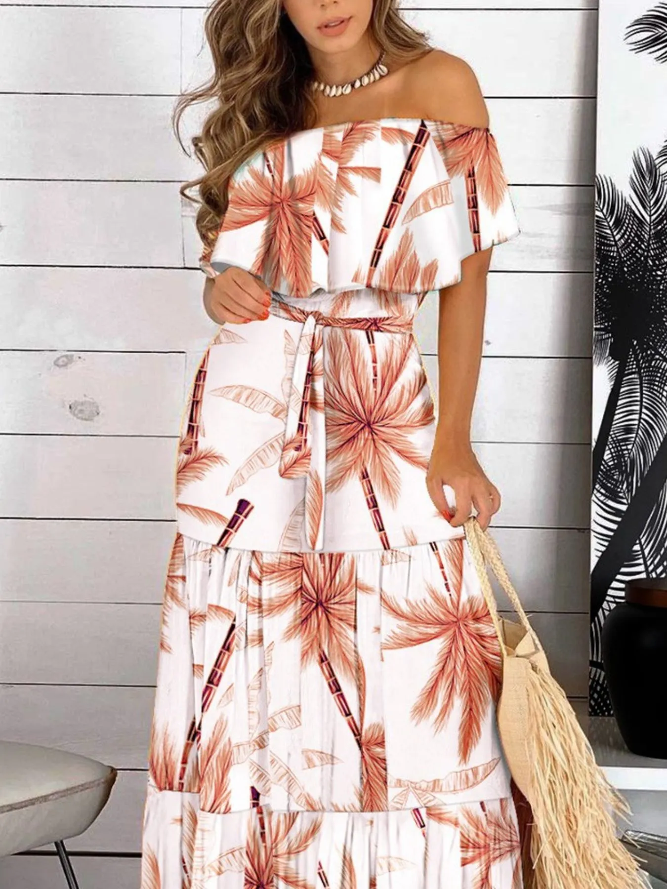 Printed Off Shoulder Maxi Dress - Image 4