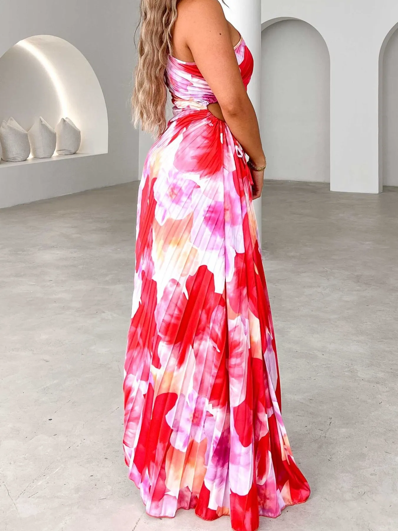 Printed One Shoulder Asymmetrical Maxi Dress - Image 2