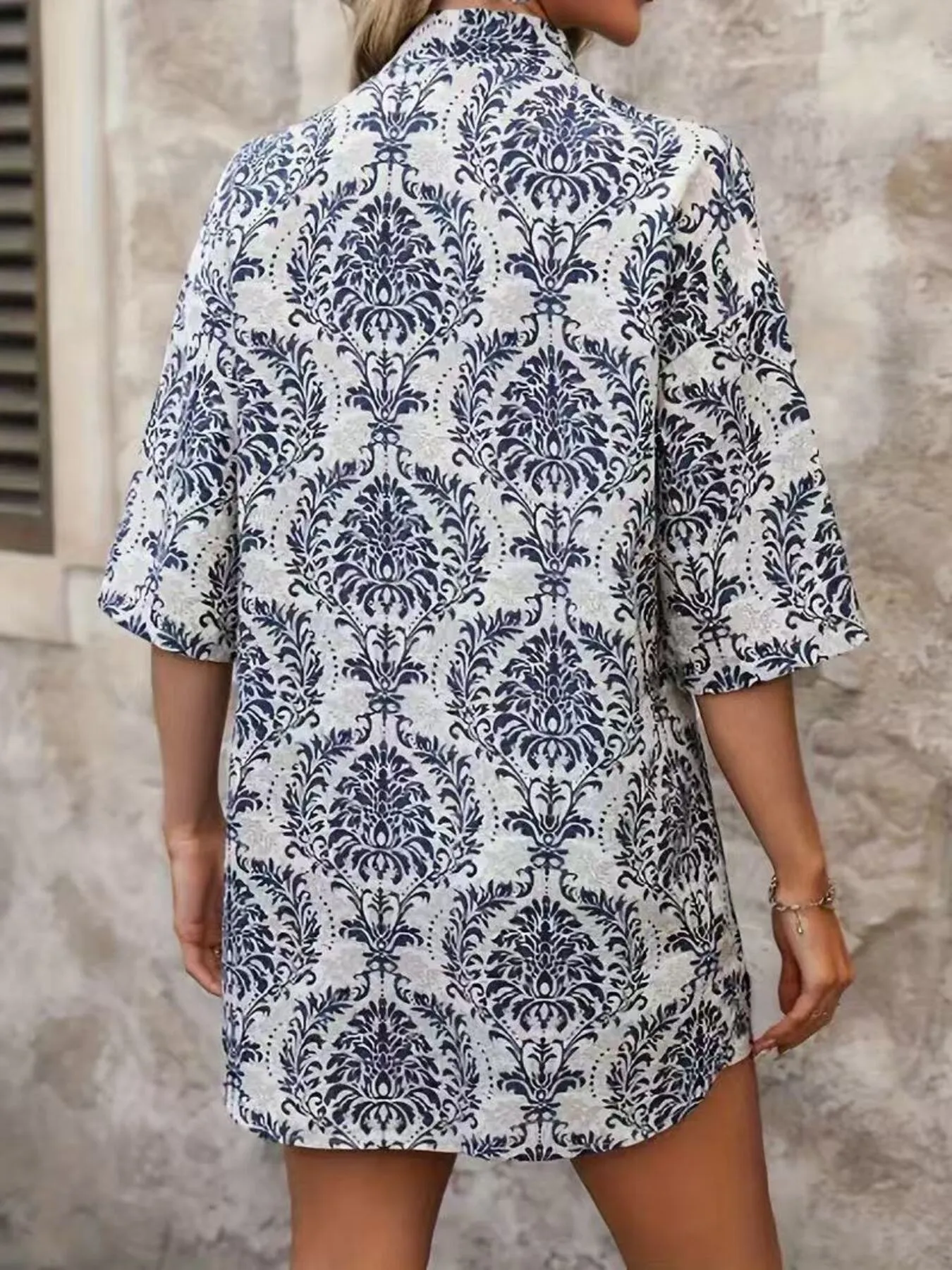 Printed Open Front Cardigan and Shorts Set - Image 14