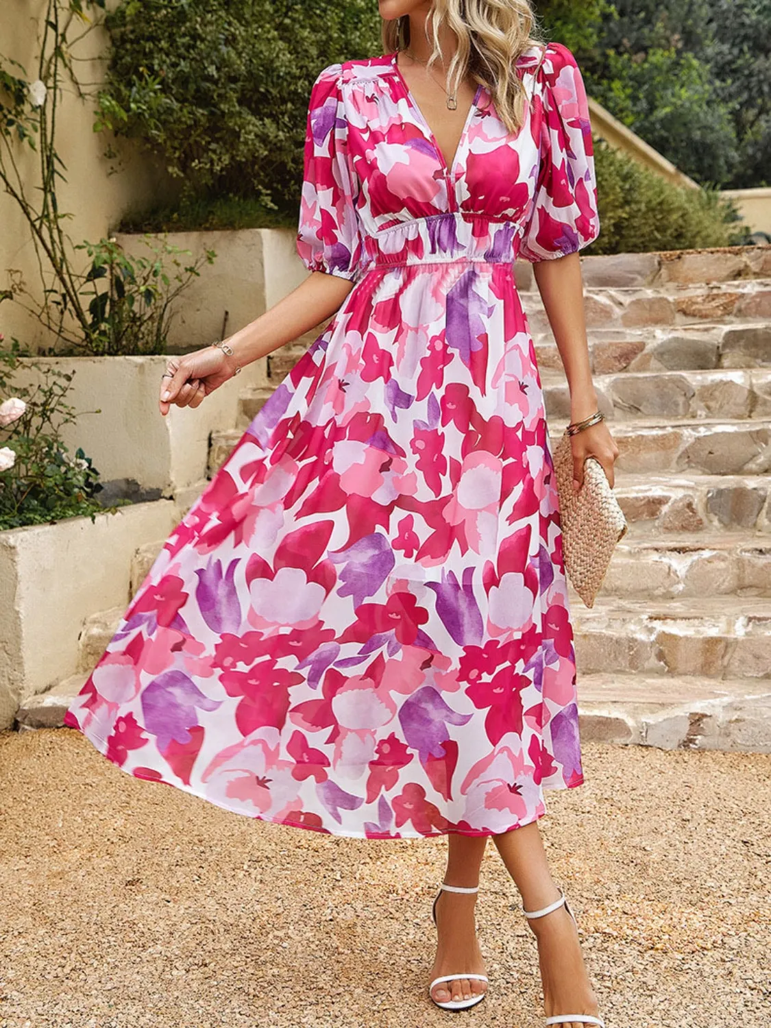 Printed Puff Sleeve Midi Dress - Image 16