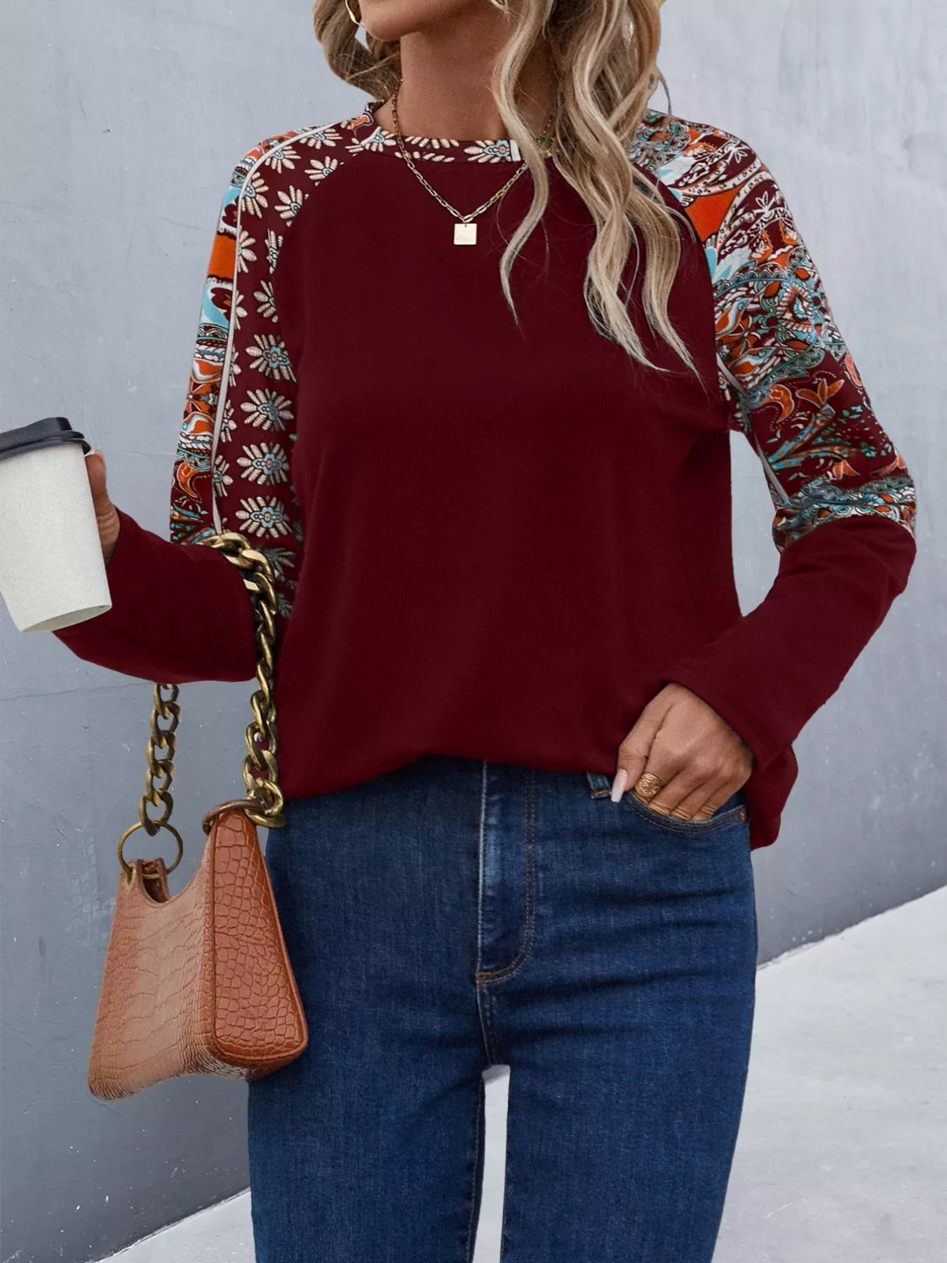 Printed Raglan Sleeve Round Neck T-Shirt - Image 8