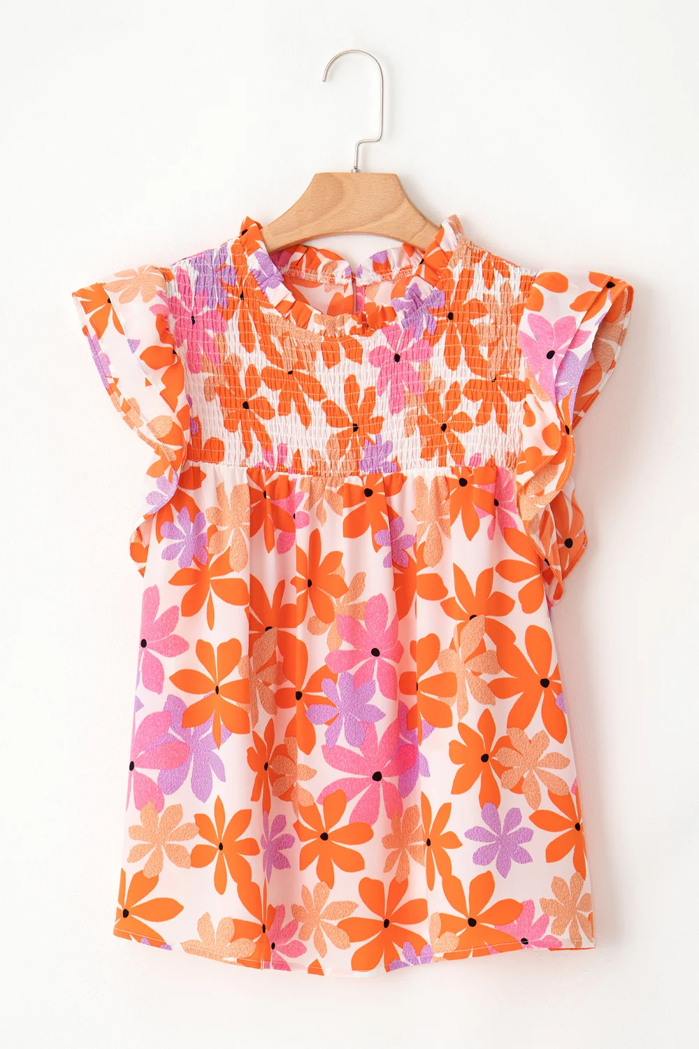 Printed Round Neck Cap Sleeve Blouse - Image 6