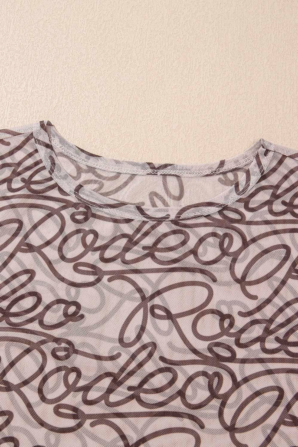 Printed Round Neck Short Sleeve Mesh T-Shirt - Image 6