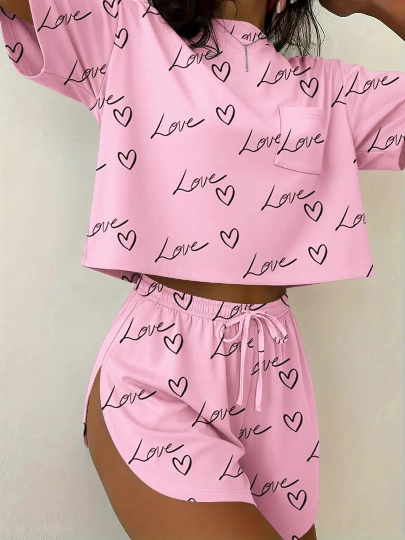 Printed Round Neck Tee and Shorts Set - Image 3