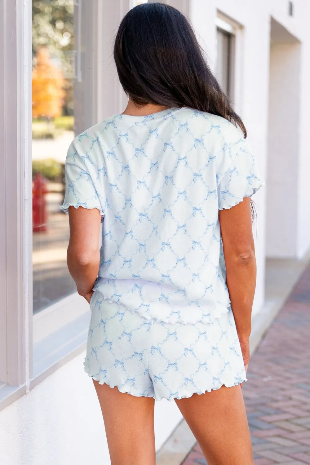 Printed Round Neck Top and Shorts Two-Piece Lounge Set - Image 3