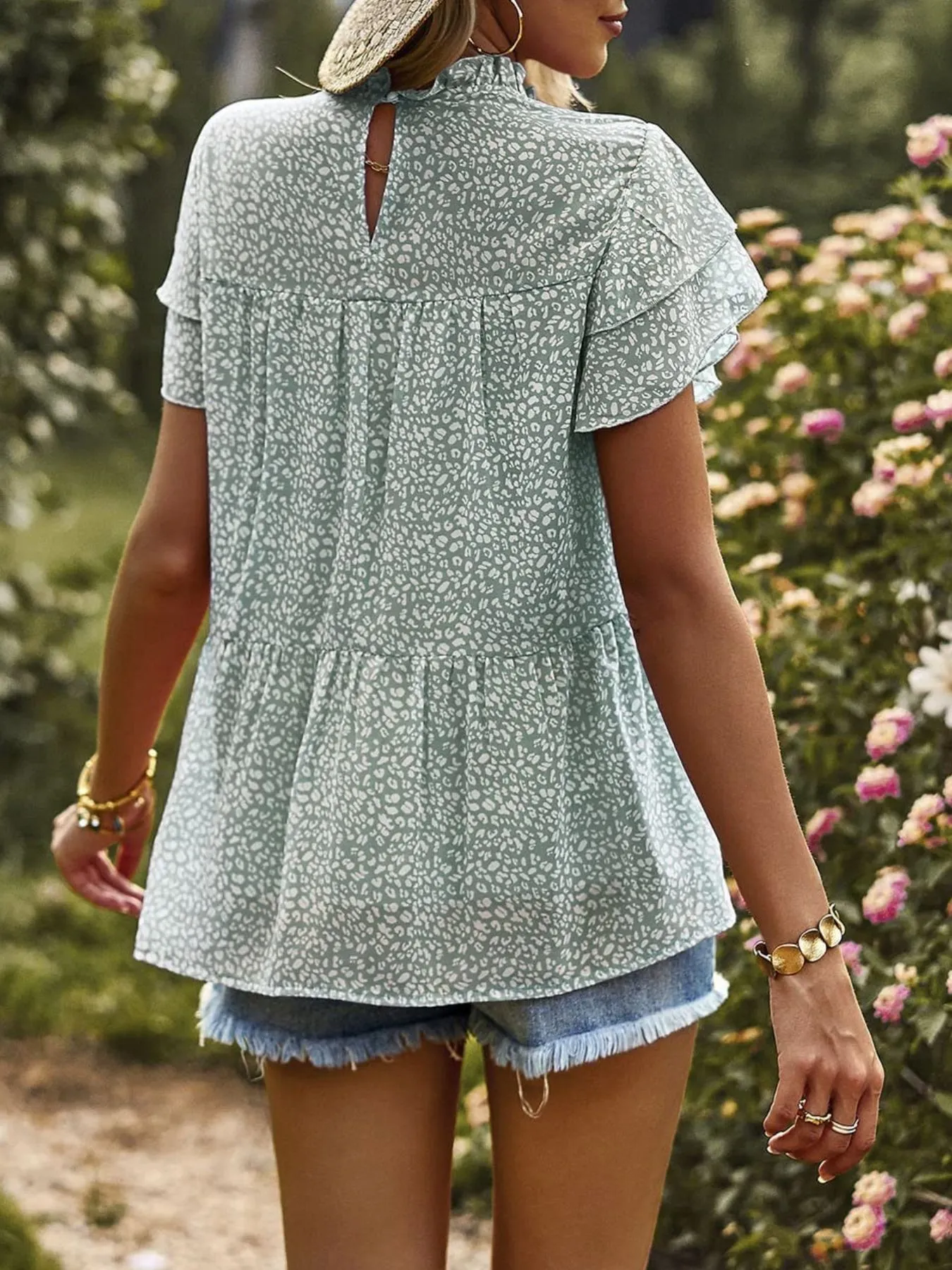 Printed Ruffle Sleeve Babydoll Blouse - Image 7