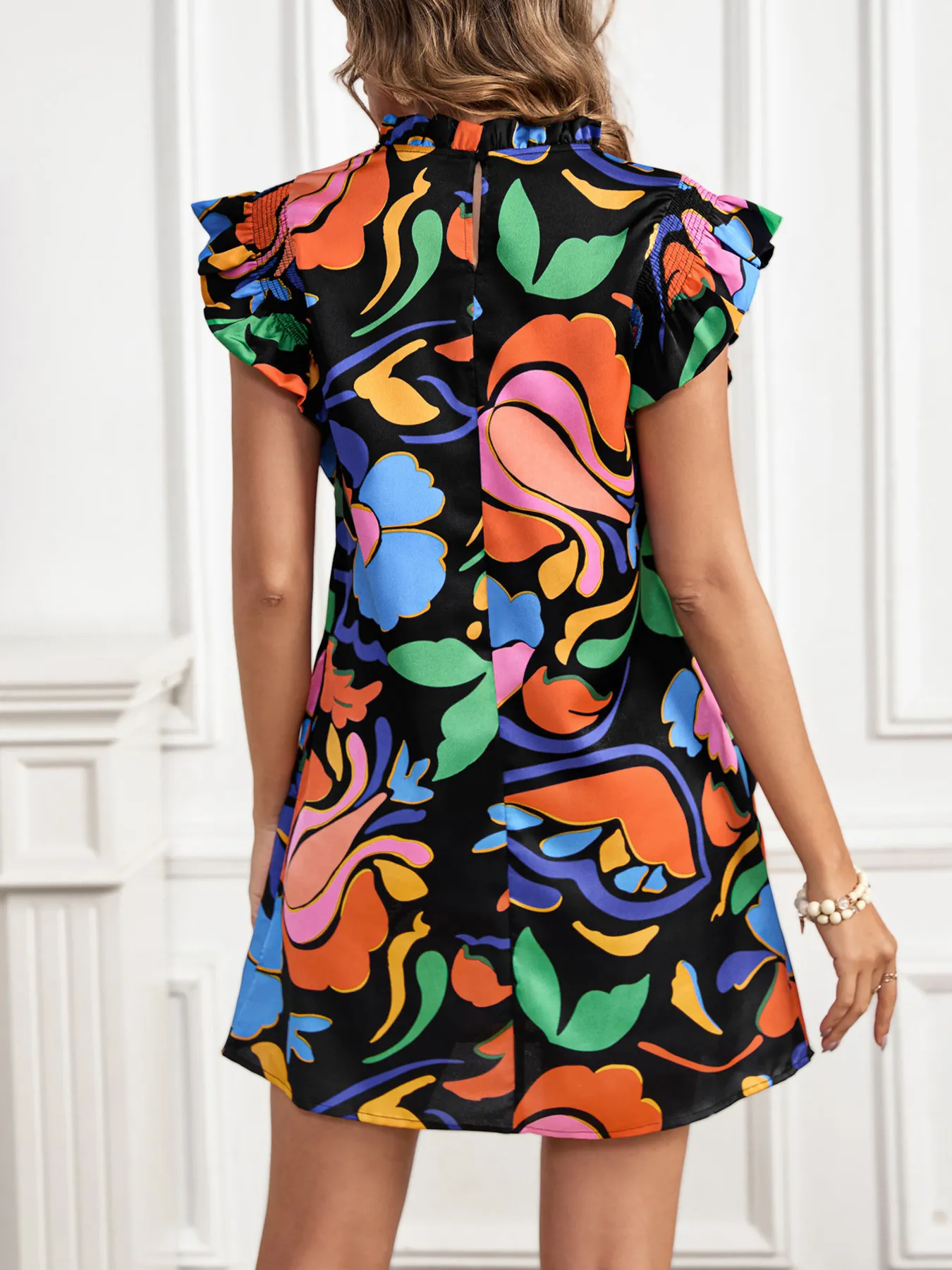 Printed Ruffle Sleeve Mini Dress - Image 2