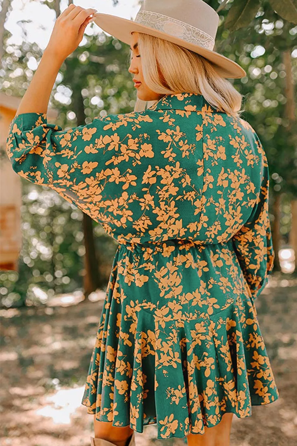 Printed Ruffled Hem Button Front Dress - Image 2