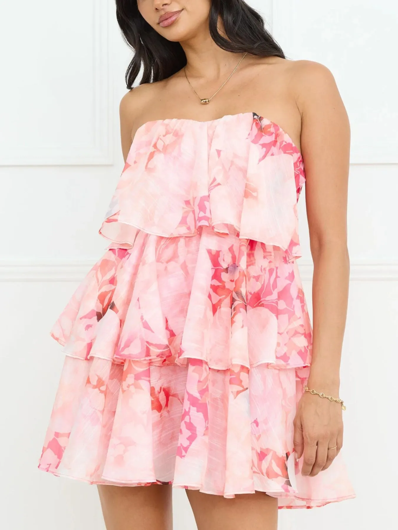 Printed Ruffled Layered Tube Dress - Image 6