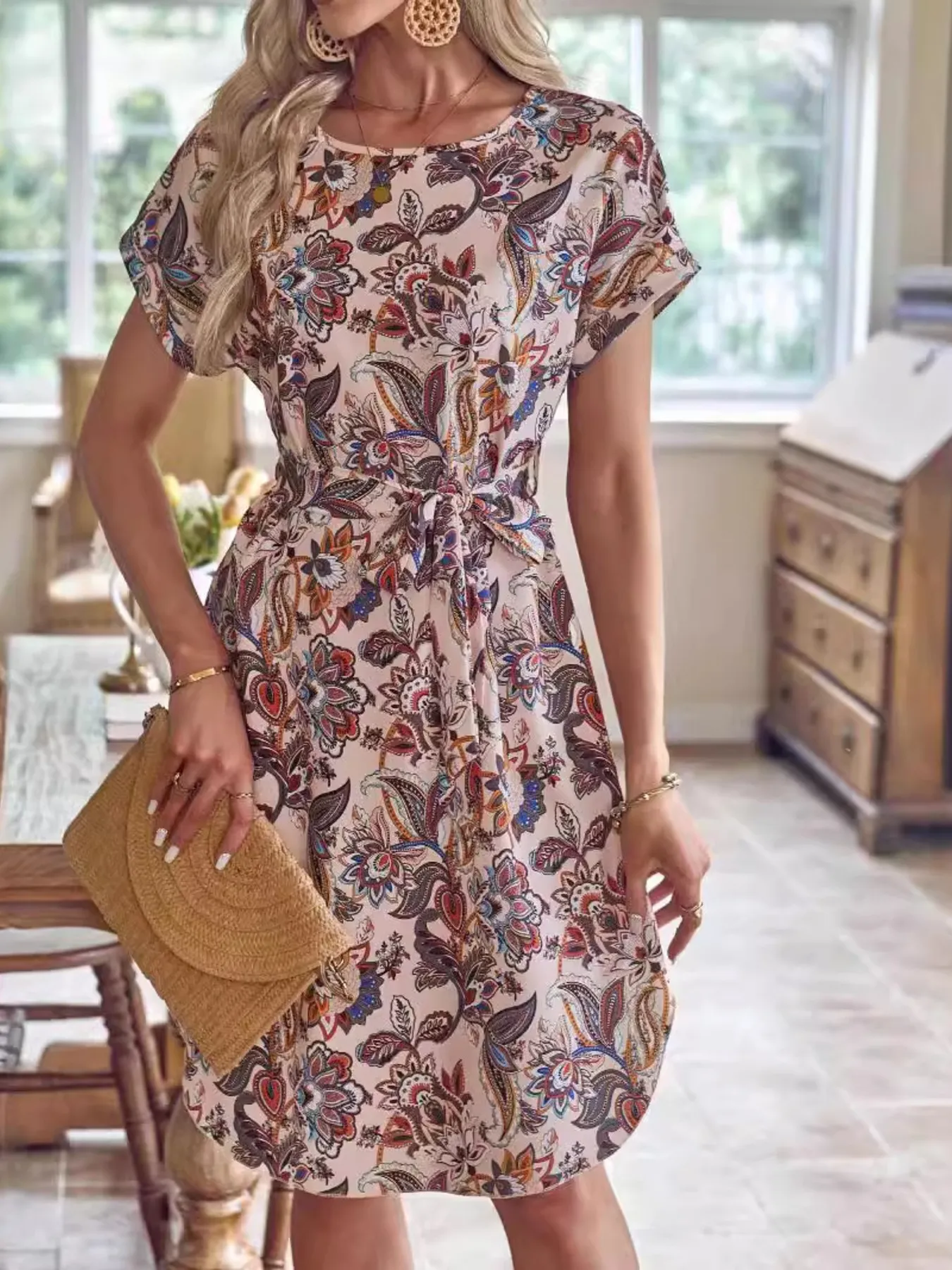 Printed Short Sleeve Casual Dress - Image 6