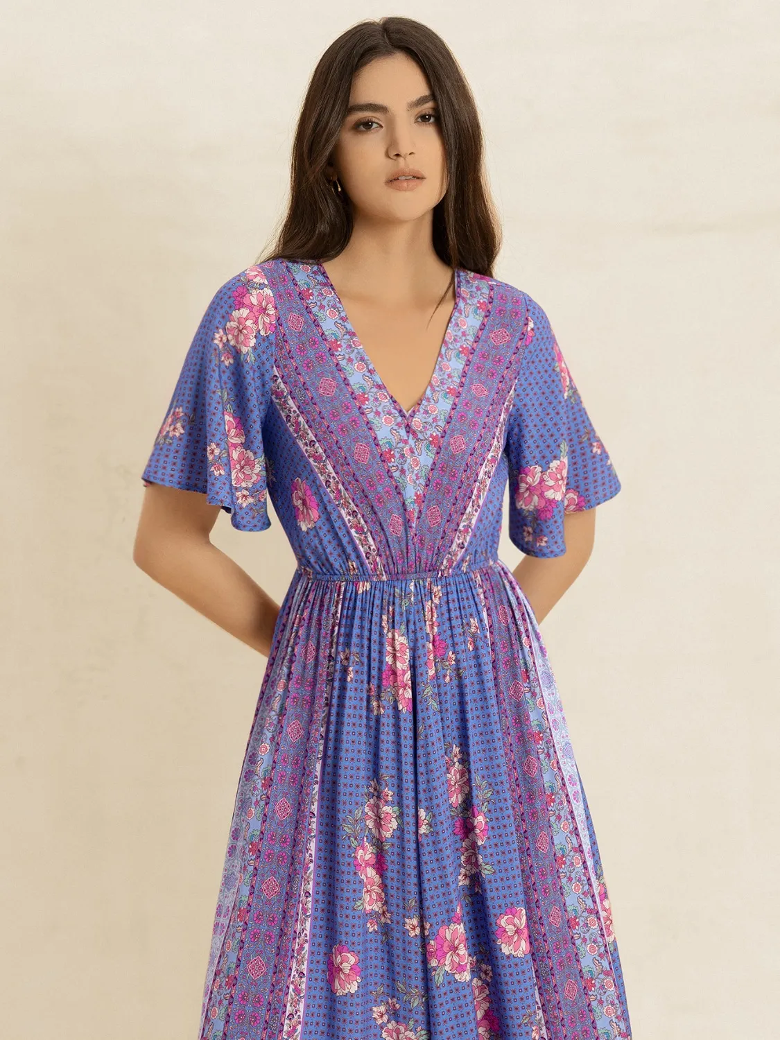 Printed Short Sleeve Midi Dress - Image 2