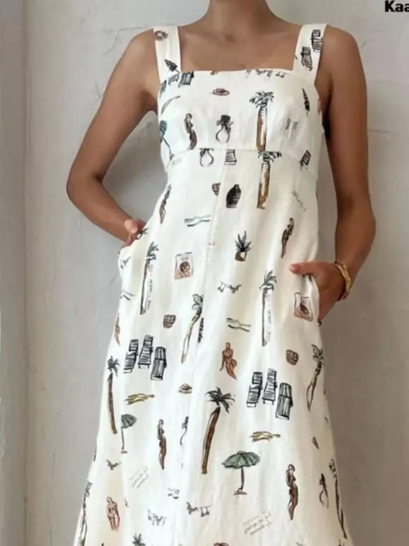 Printed Sleeveless Maxi Dress with Pockets - Image 4