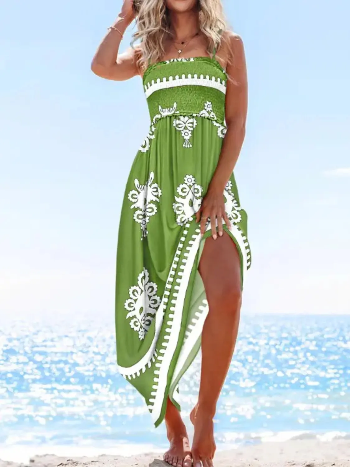 Printed Smocked Maxi Cami Dress - Image 10