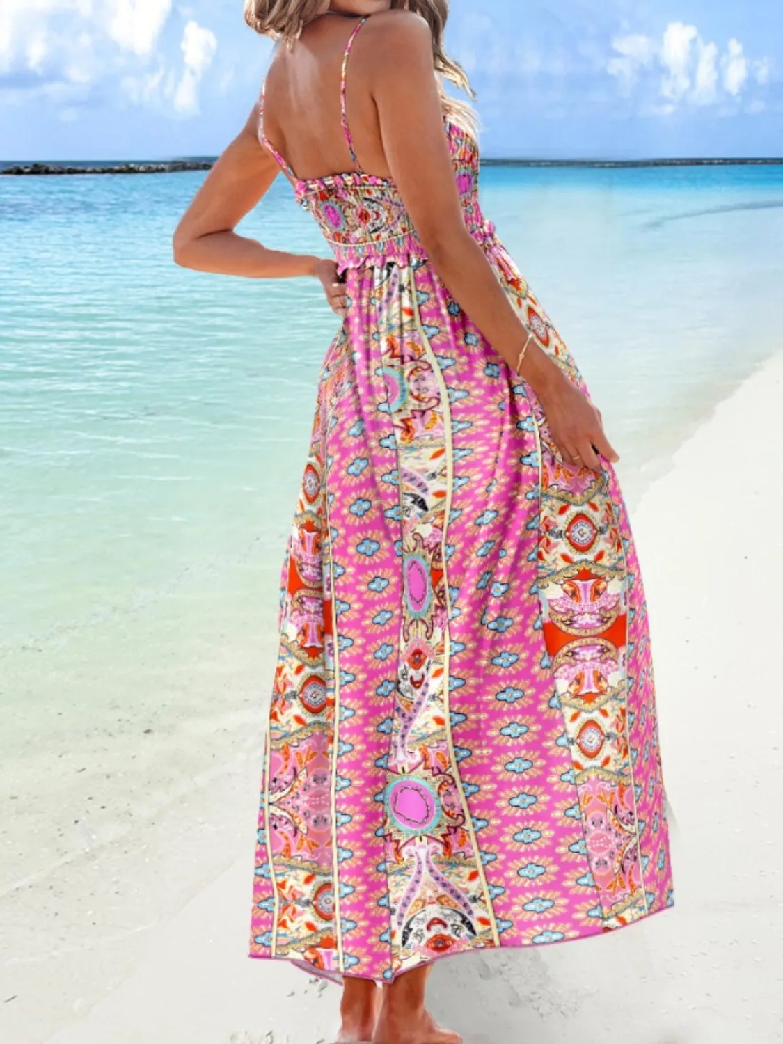 Printed Smocked Maxi Cami Dress - Image 8