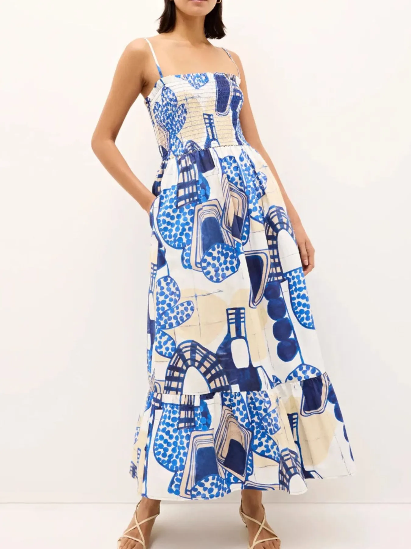 Printed Square Neck Cami Midi Dress