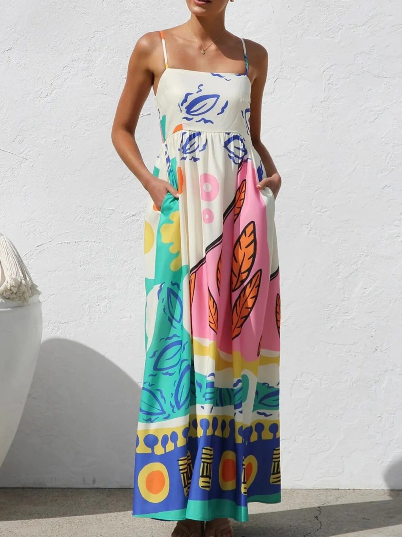 Printed Square Neck Maxi Cami Dress - Image 3