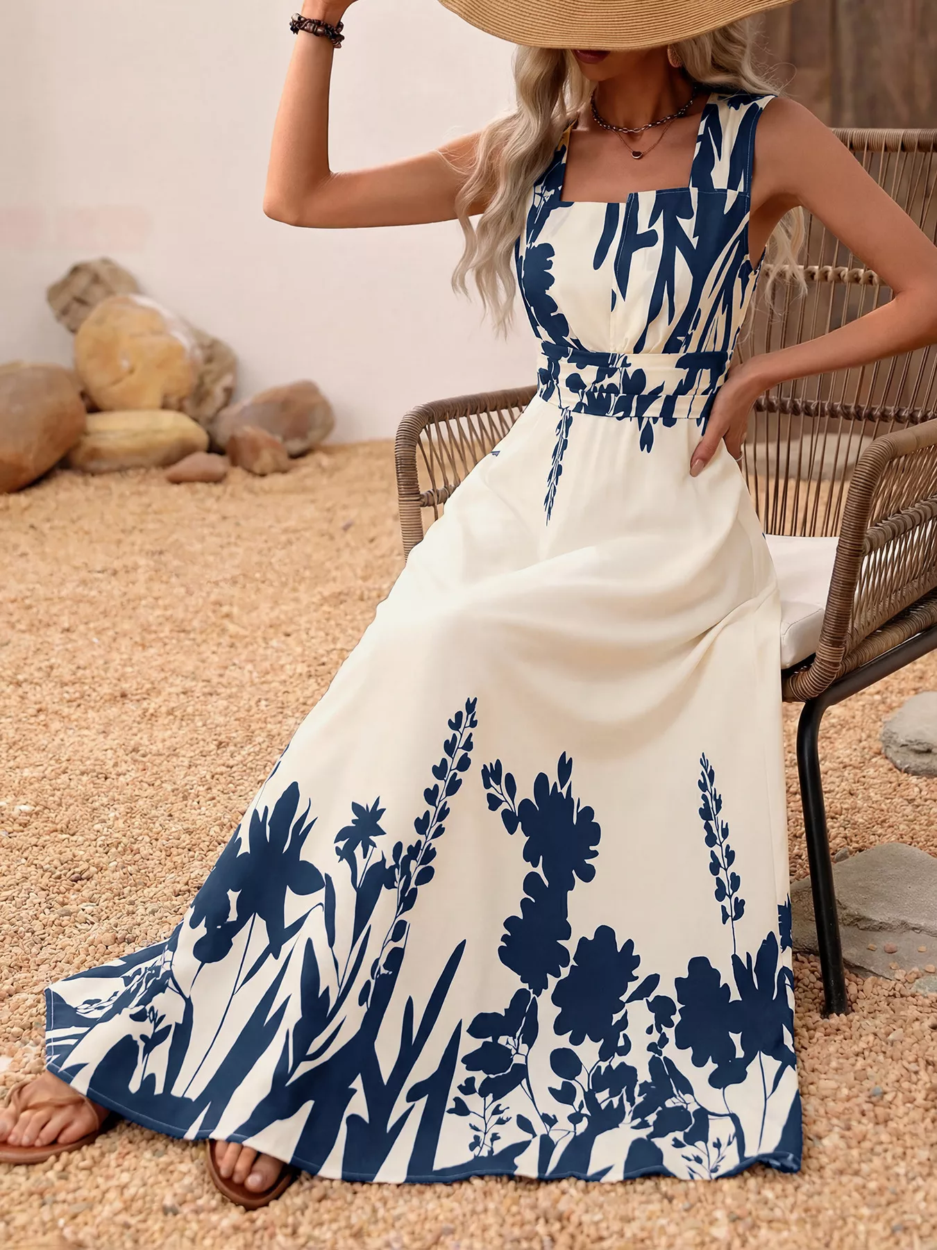 Printed Square Neck Maxi Dress - Image 2