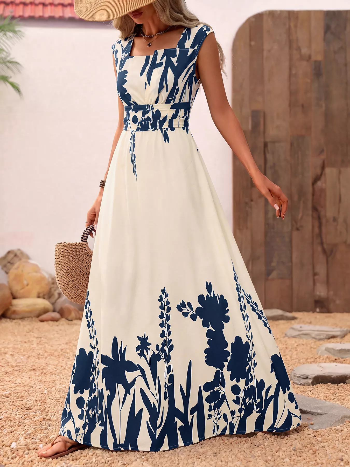 Printed Square Neck Maxi Dress - Image 3