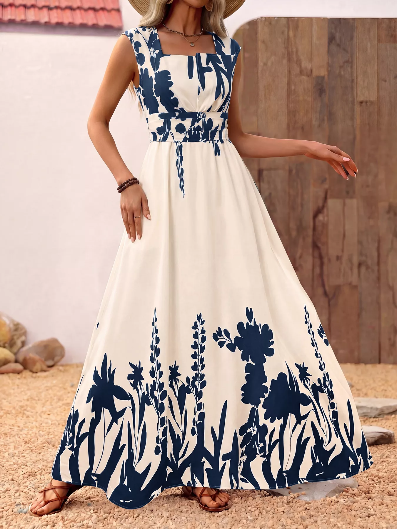 Printed Square Neck Maxi Dress - Image 4