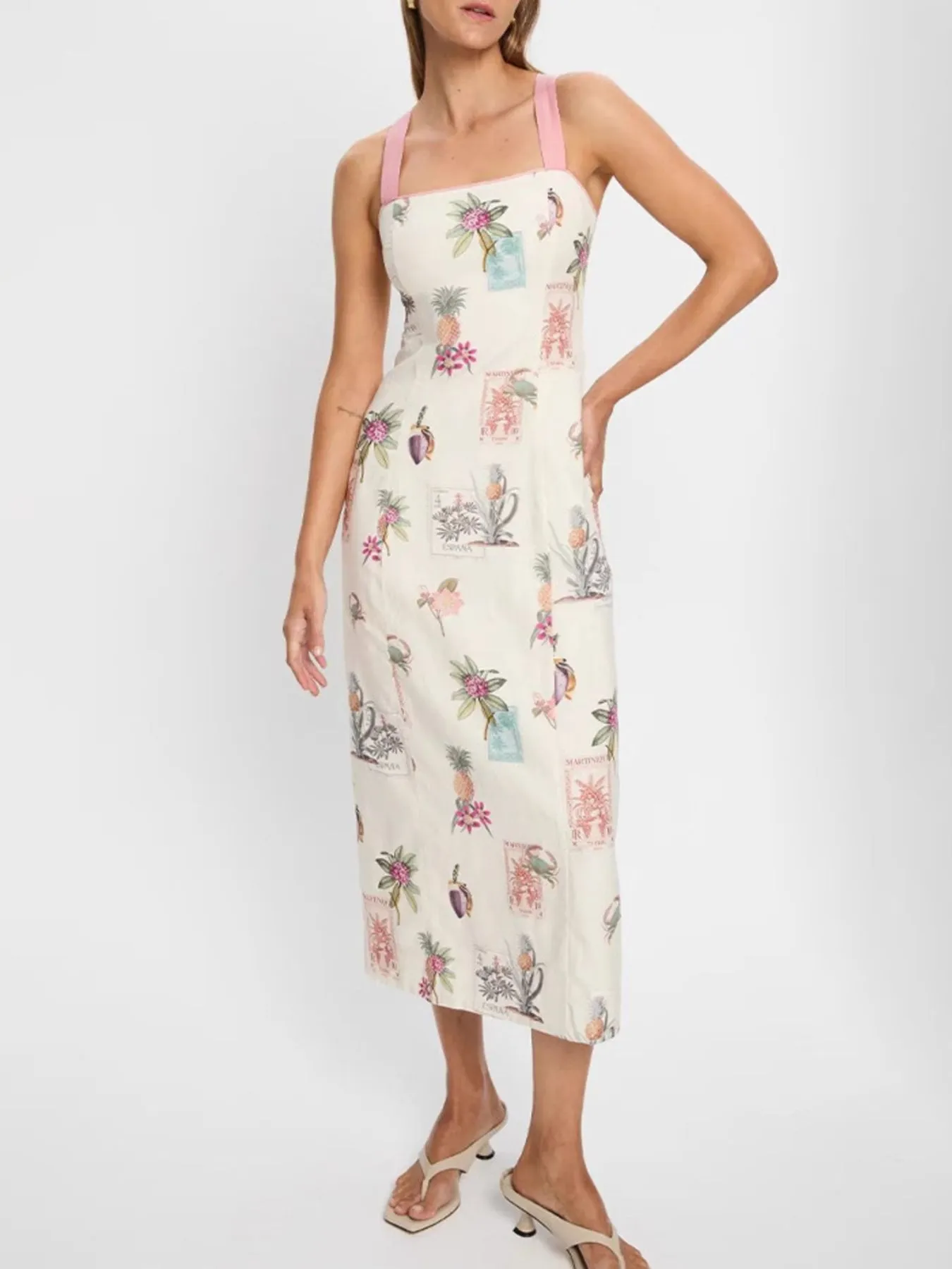 Printed Square Neck Midi Cami Dress - Image 3