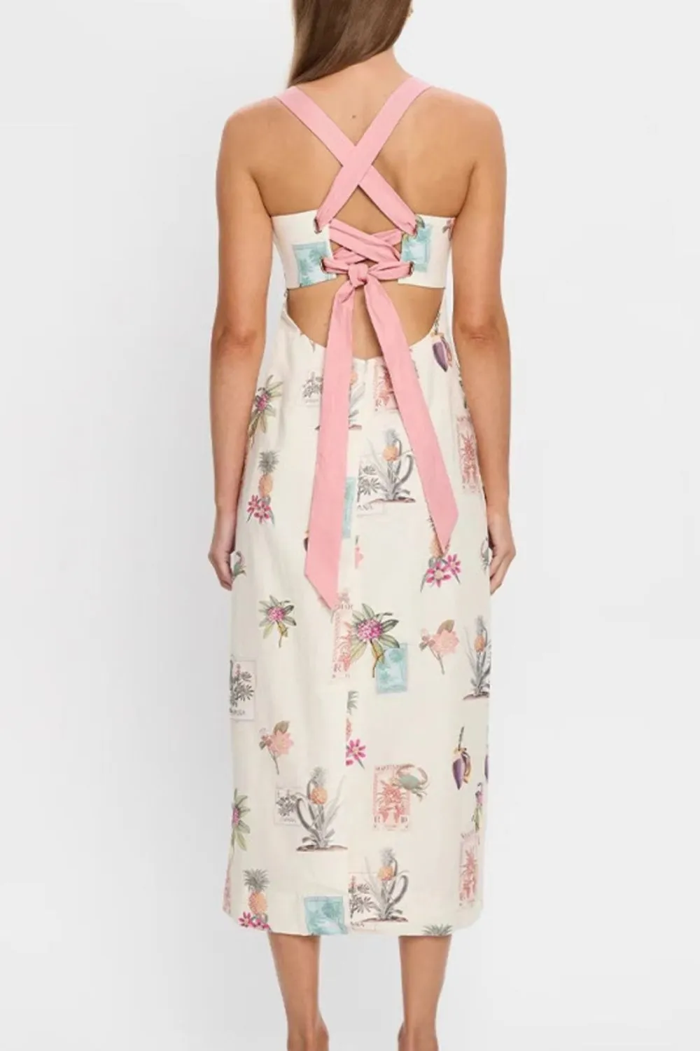 Printed Square Neck Summer Midi Dress - Image 3