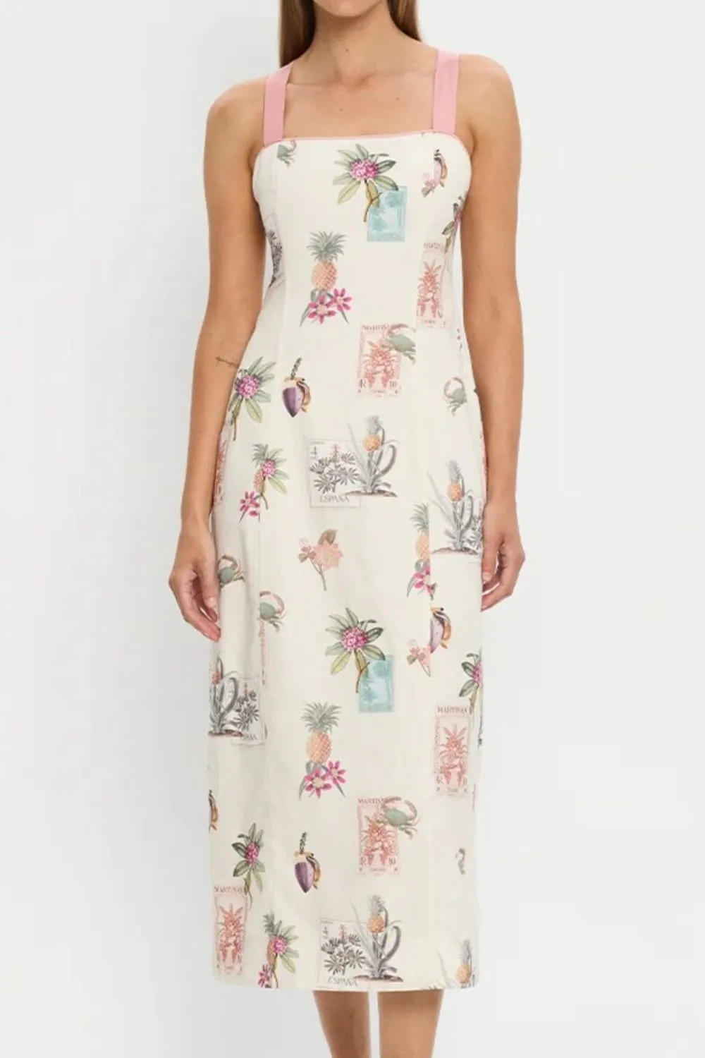 Printed Square Neck Summer Midi Dress - Image 4