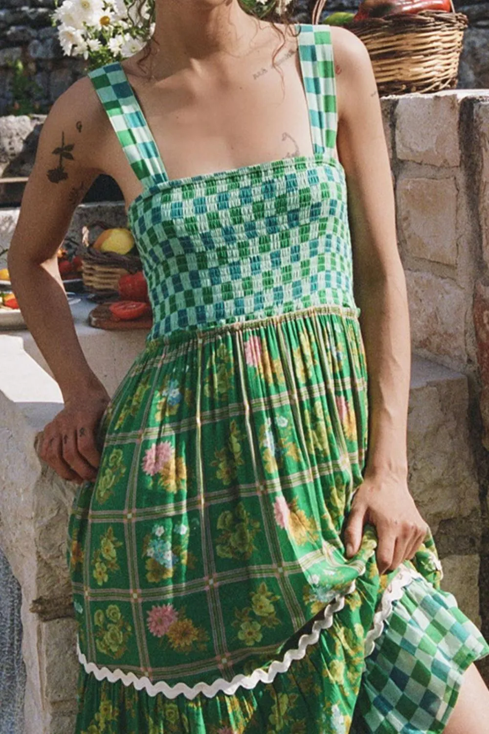 Printed Square Neck Tiered Dress - Image 3