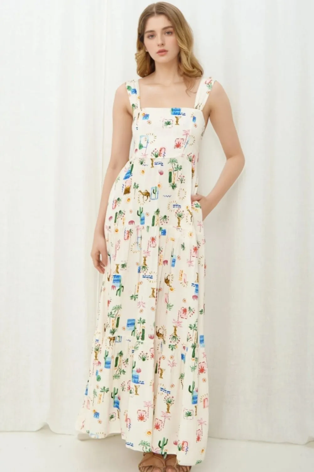 Printed Square Neck Wide Strap Maxi Dress - Image 2