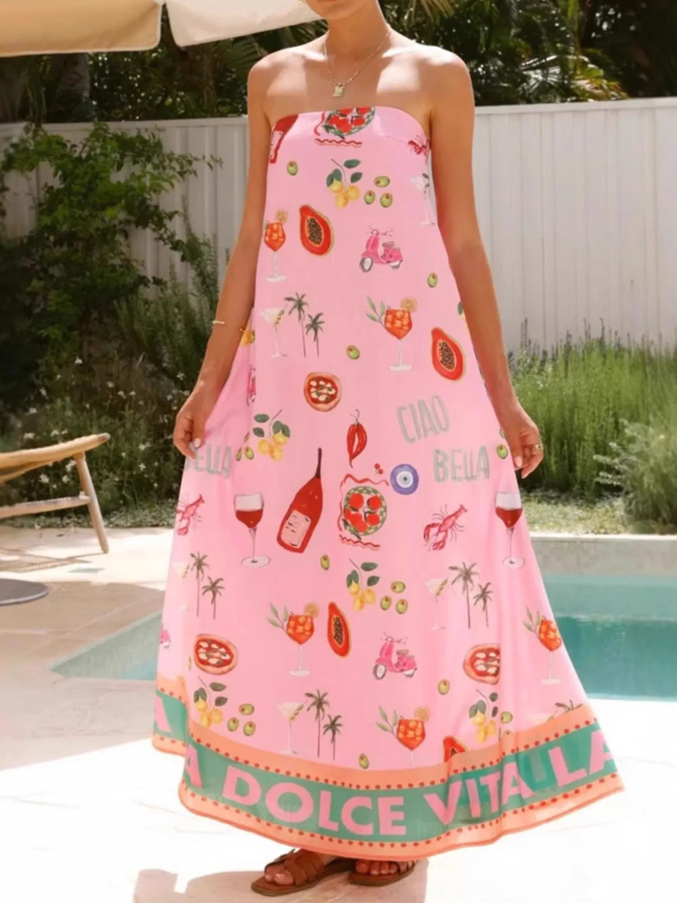 Printed Strapless Summer Maxi Dress - Image 3