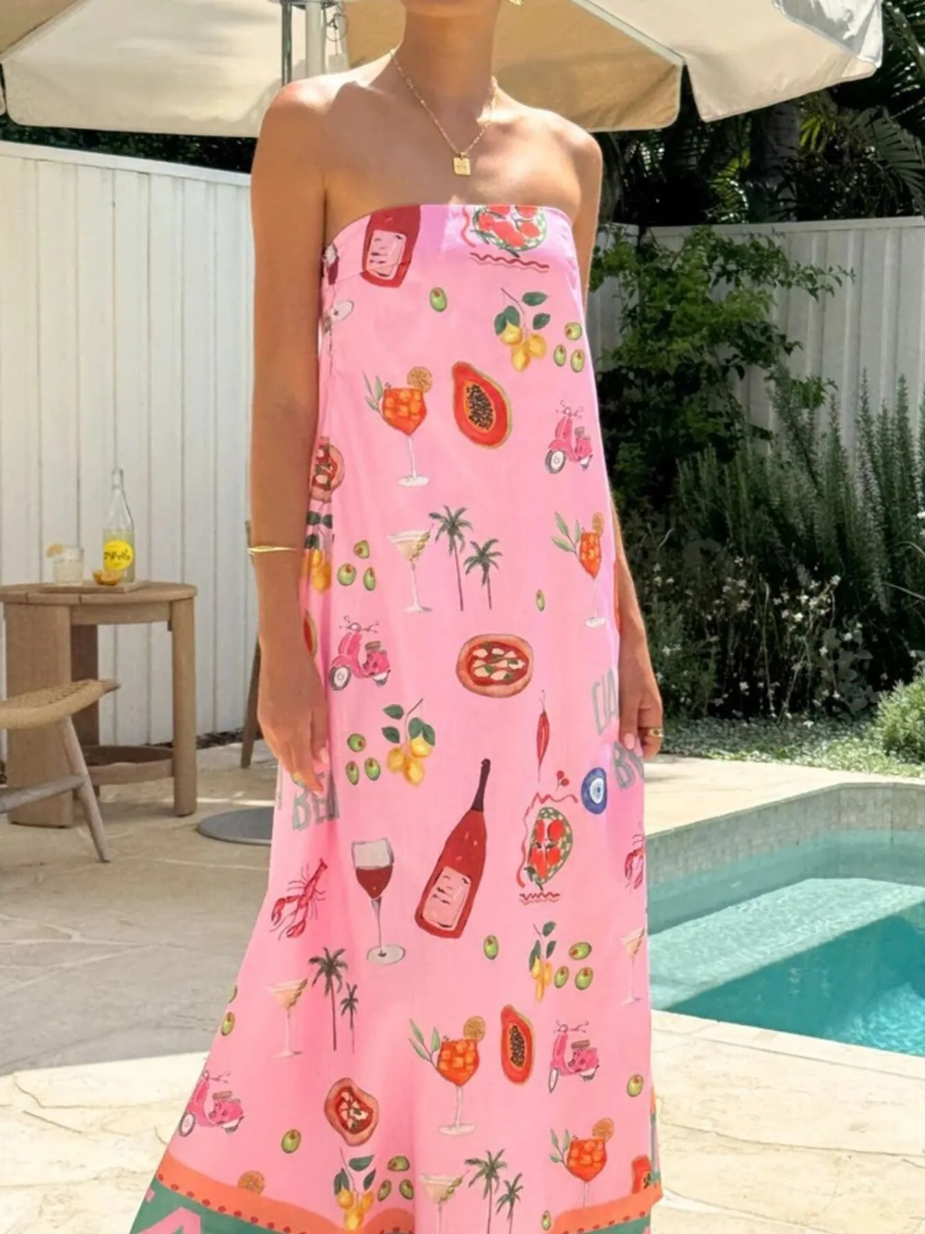 Printed Strapless Summer Maxi Dress - Image 4