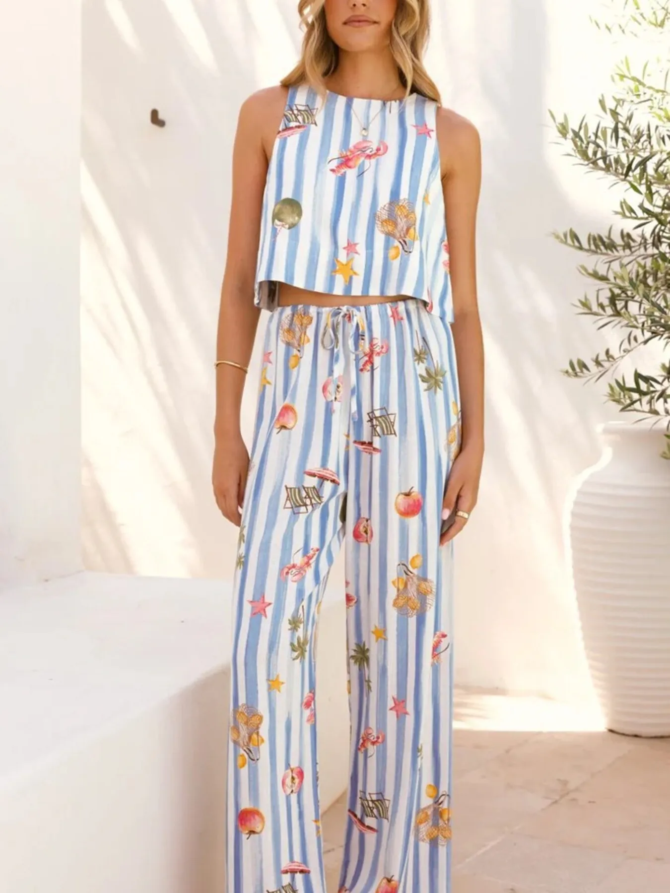 Printed Stripe Tank and Pants Set - Image 4