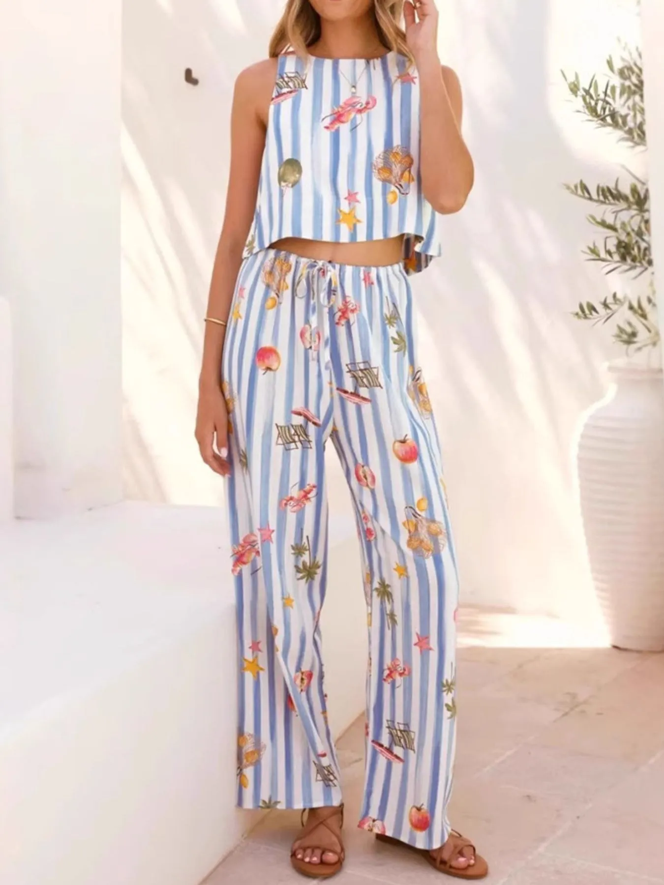 Printed Stripe Tank and Pants Set - Image 5