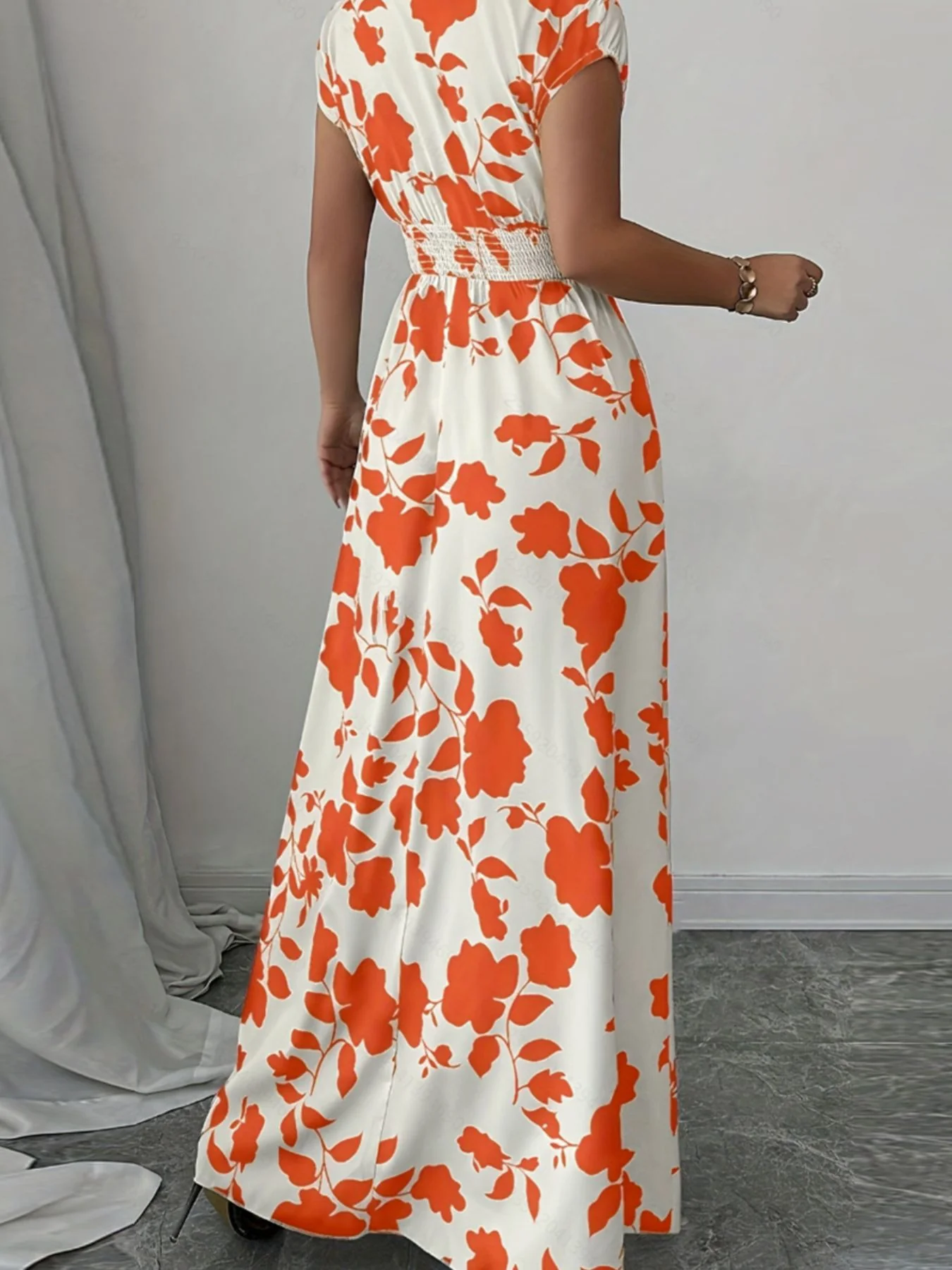 Printed Surplice Cap Sleeve Maxi Dress - Image 10