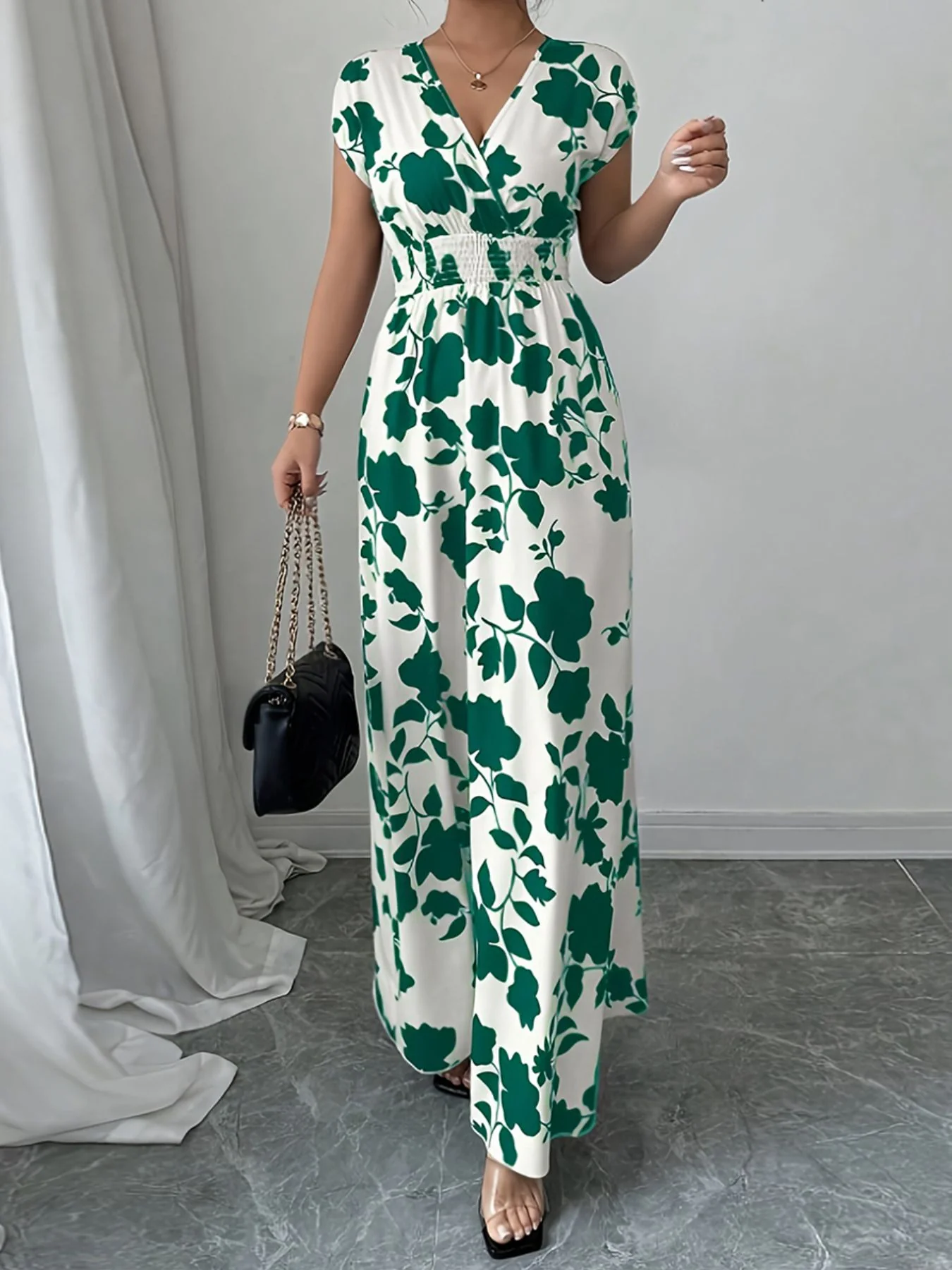 Printed Surplice Cap Sleeve Maxi Dress - Image 2