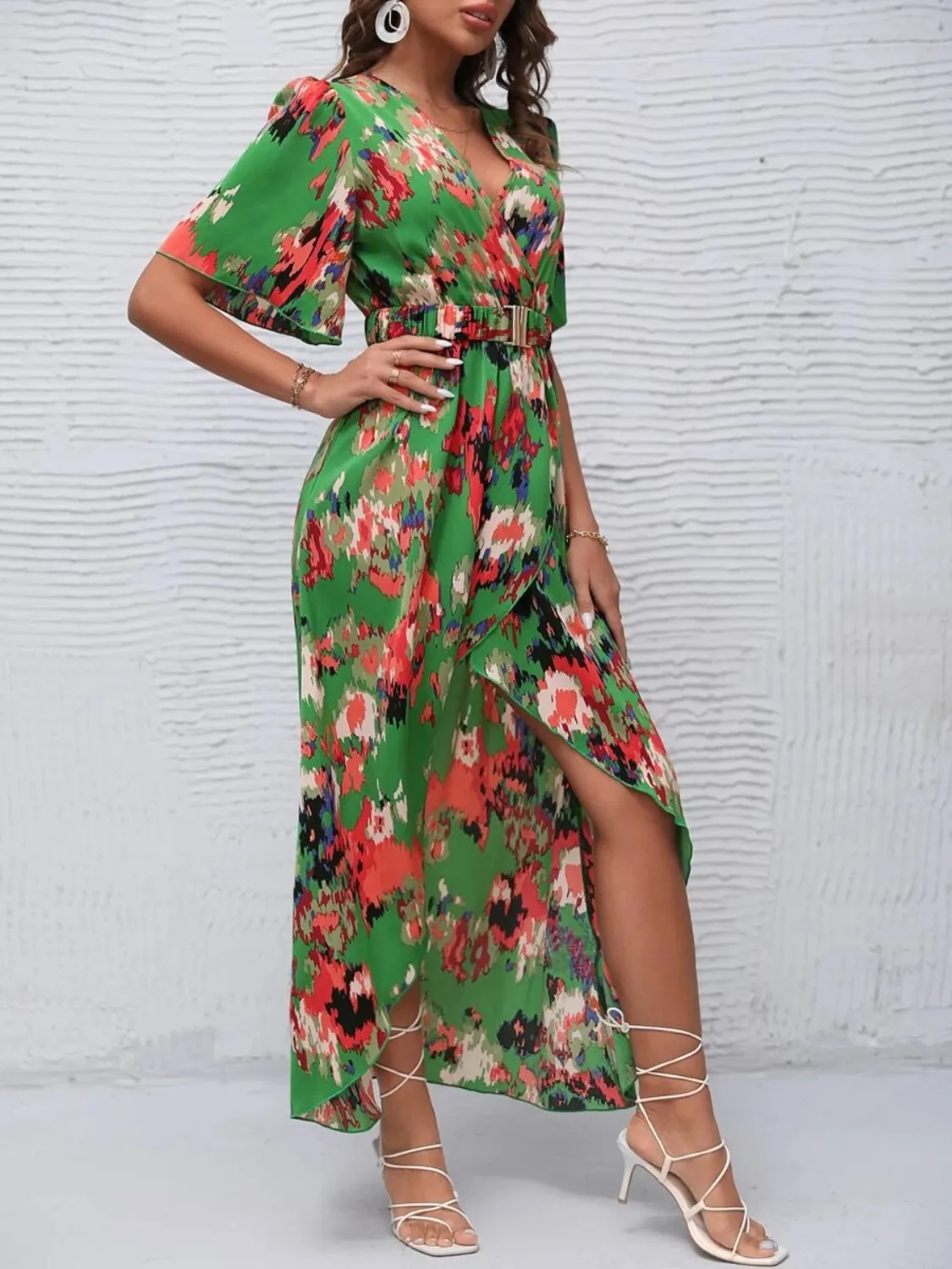 Printed Surplice Short Sleeve Maxi Dress - Image 9