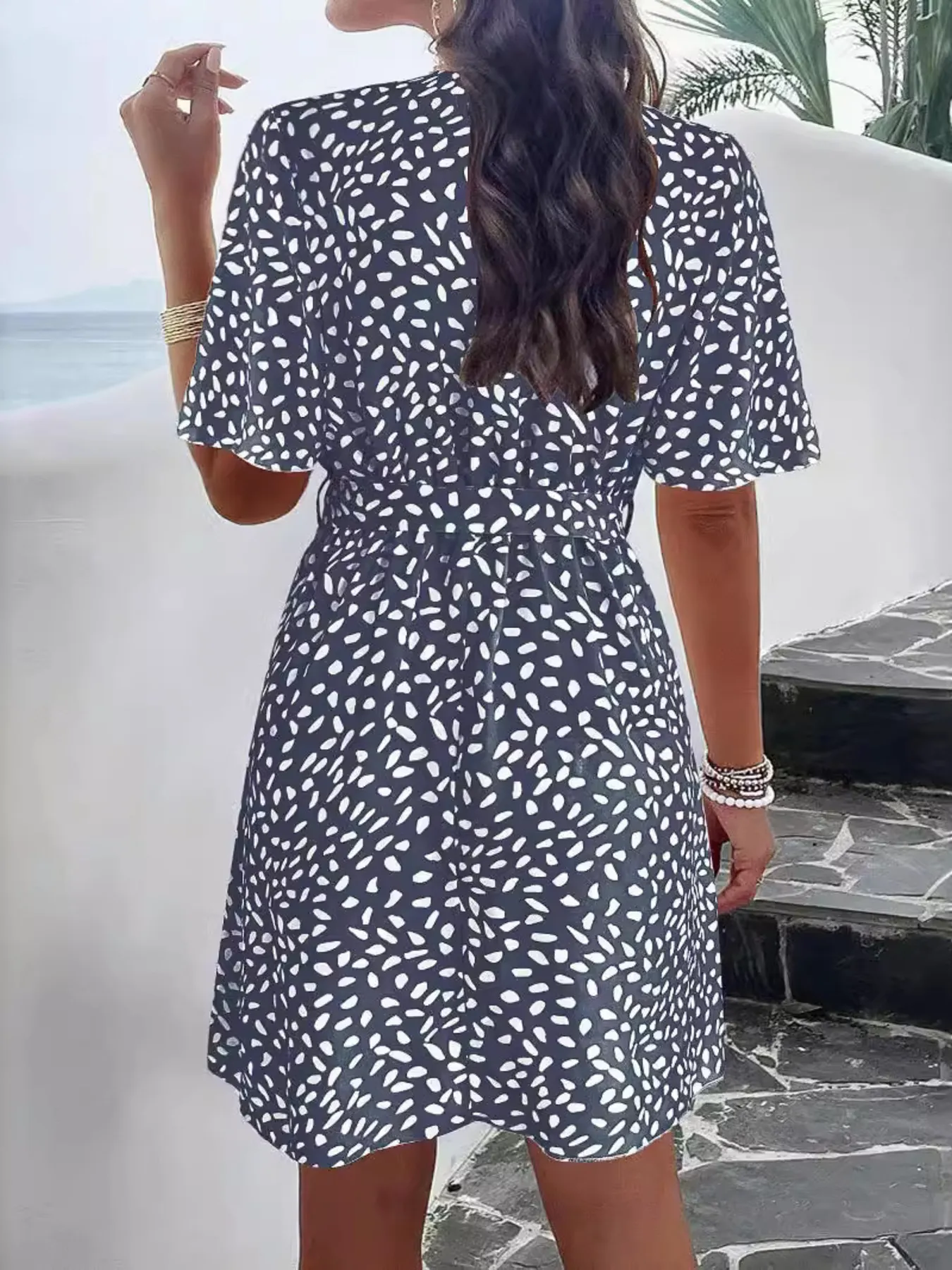 Printed Surplice Tie Waist Dress - Image 3