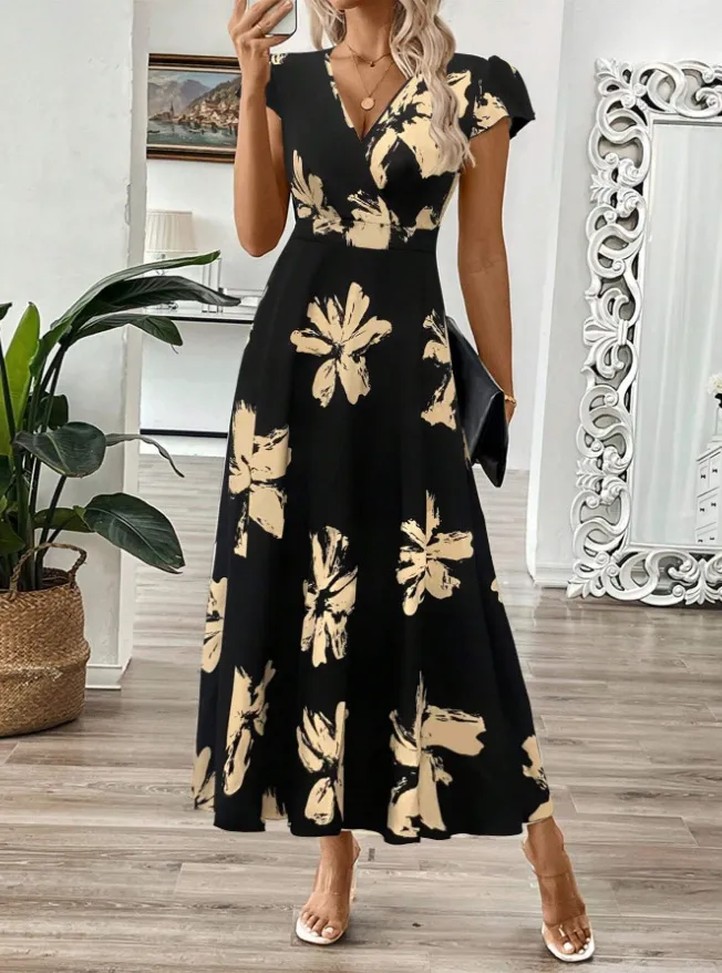 Printed Surplice Wrap Midi Dress - Image 7
