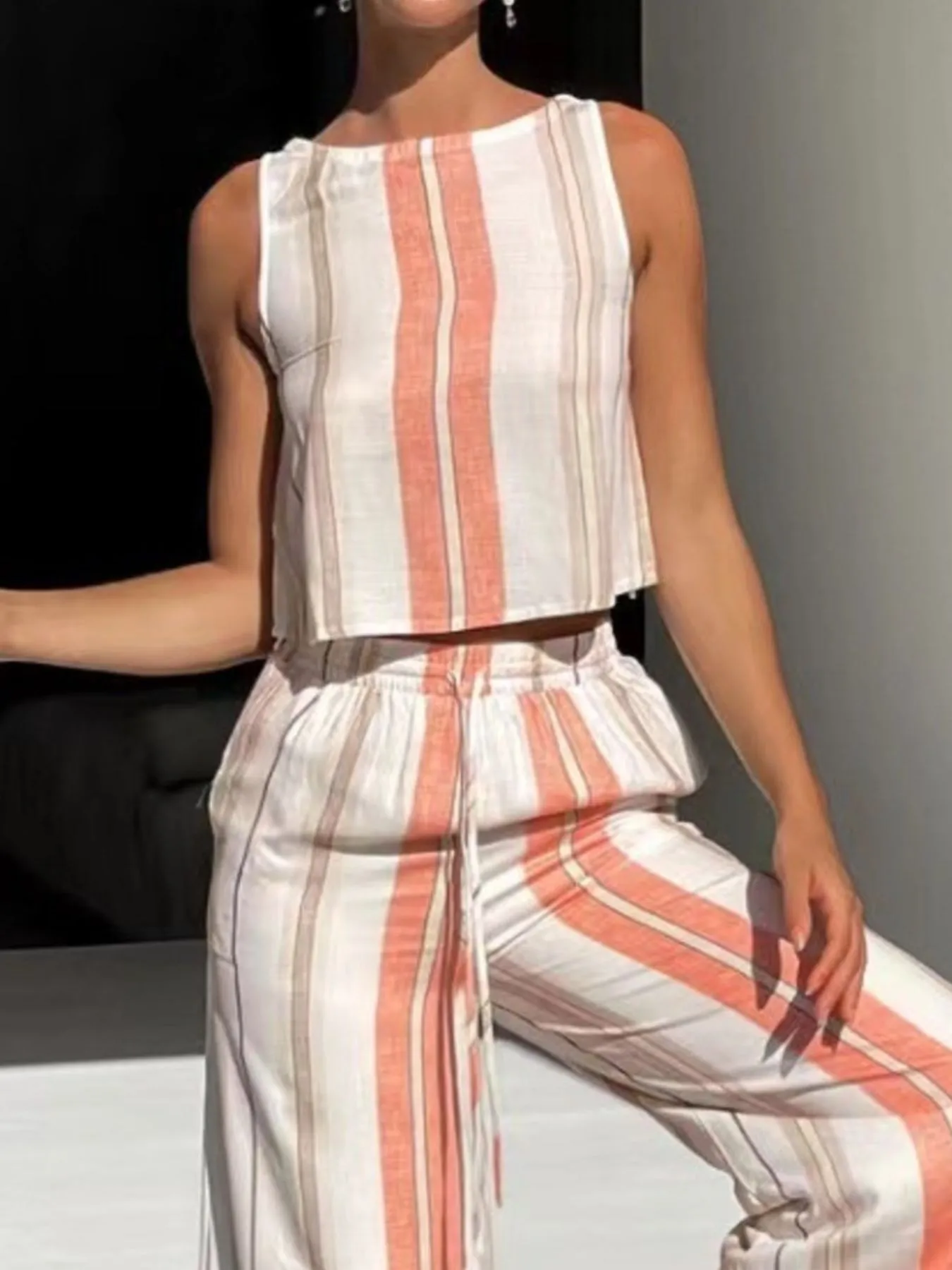 Printed Tank and Wide Leg Pants Set - Image 6