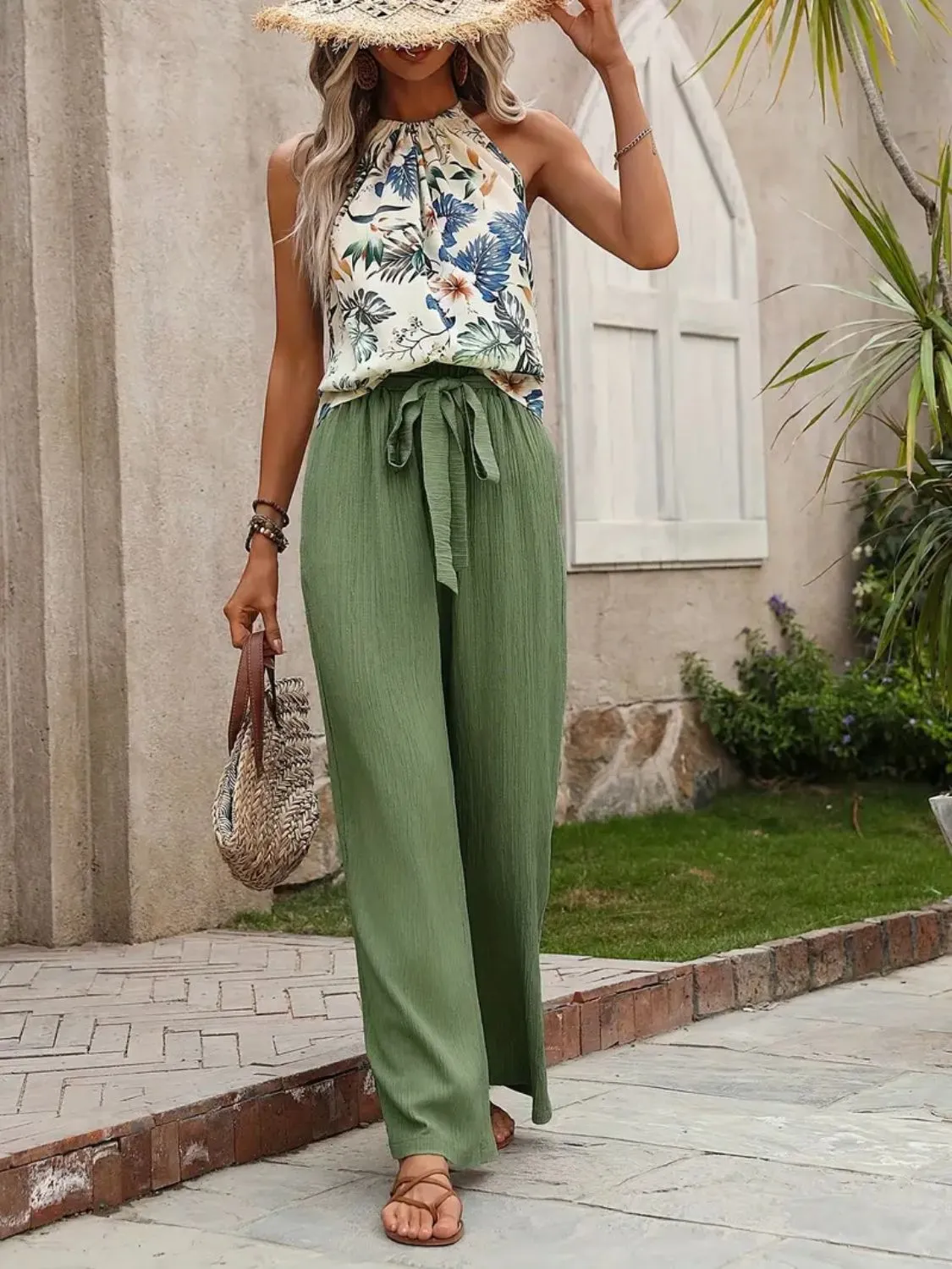 Printed Tank Top and Wide Leg Pants Set - Image 21