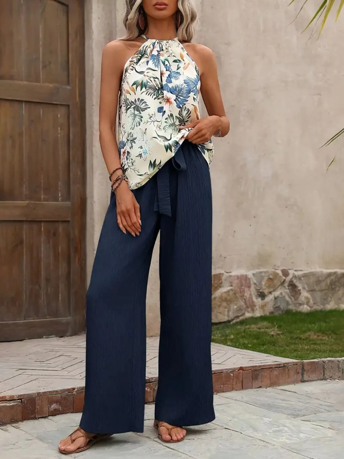 Printed Tank Top and Wide Leg Pants Set - Image 27