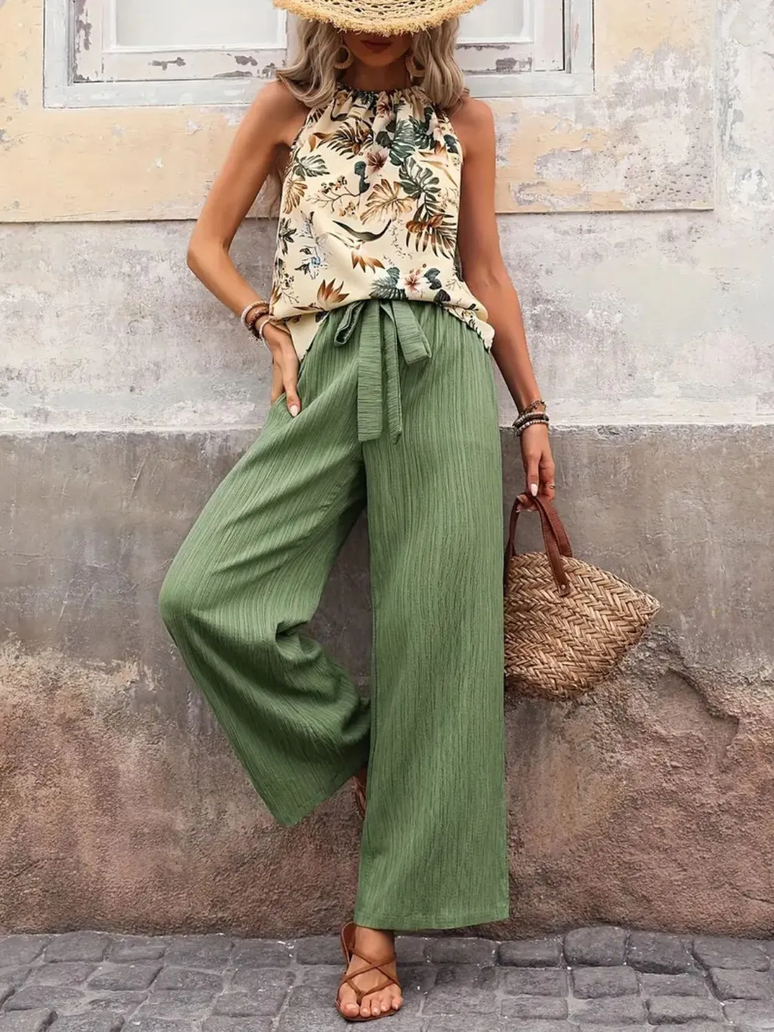 Printed Tank Top and Wide Leg Pants Set - Image 34