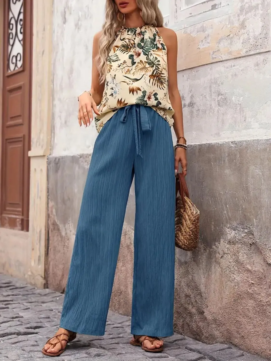 Printed Tank Top and Wide Leg Pants Set - Image 6